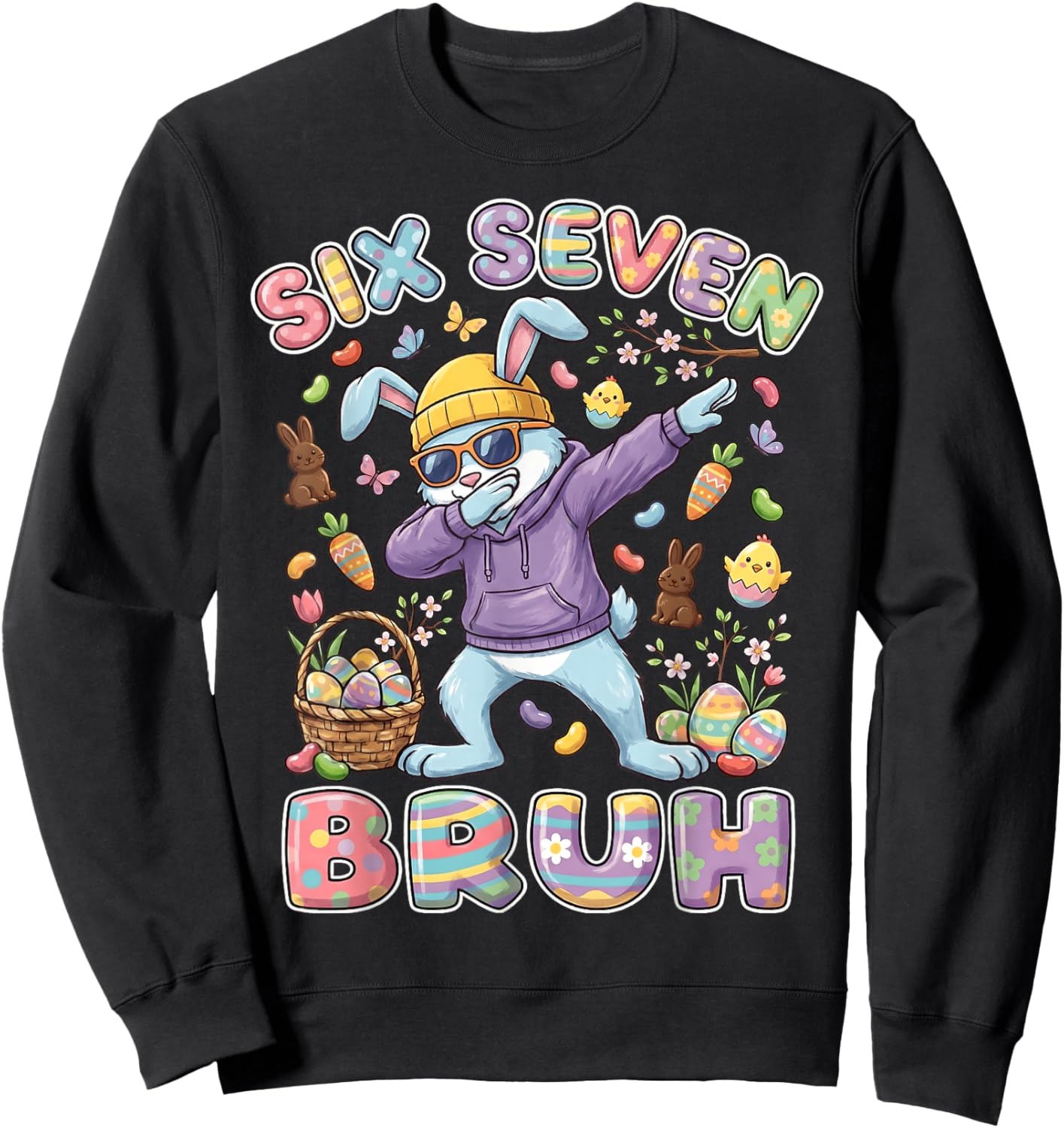 Six Seven Bruh Dabbing Bunny Rabbit 67 Easter Boys Kid Youth Sweatshirt - Sweatshirt | Black