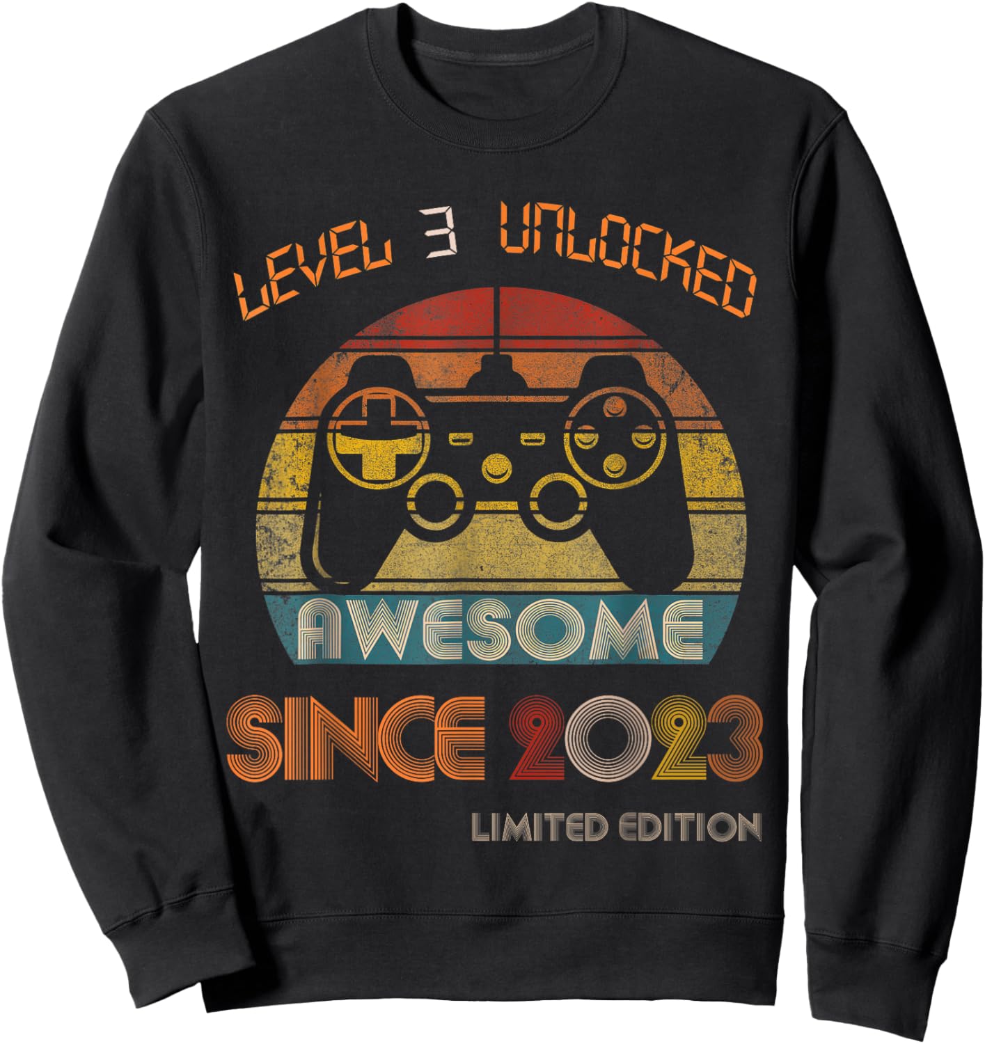Level 3 Unlocked Awesome Since 2023 3rd Birthday Gaming Sweatshirt - Sweatshirt | Black