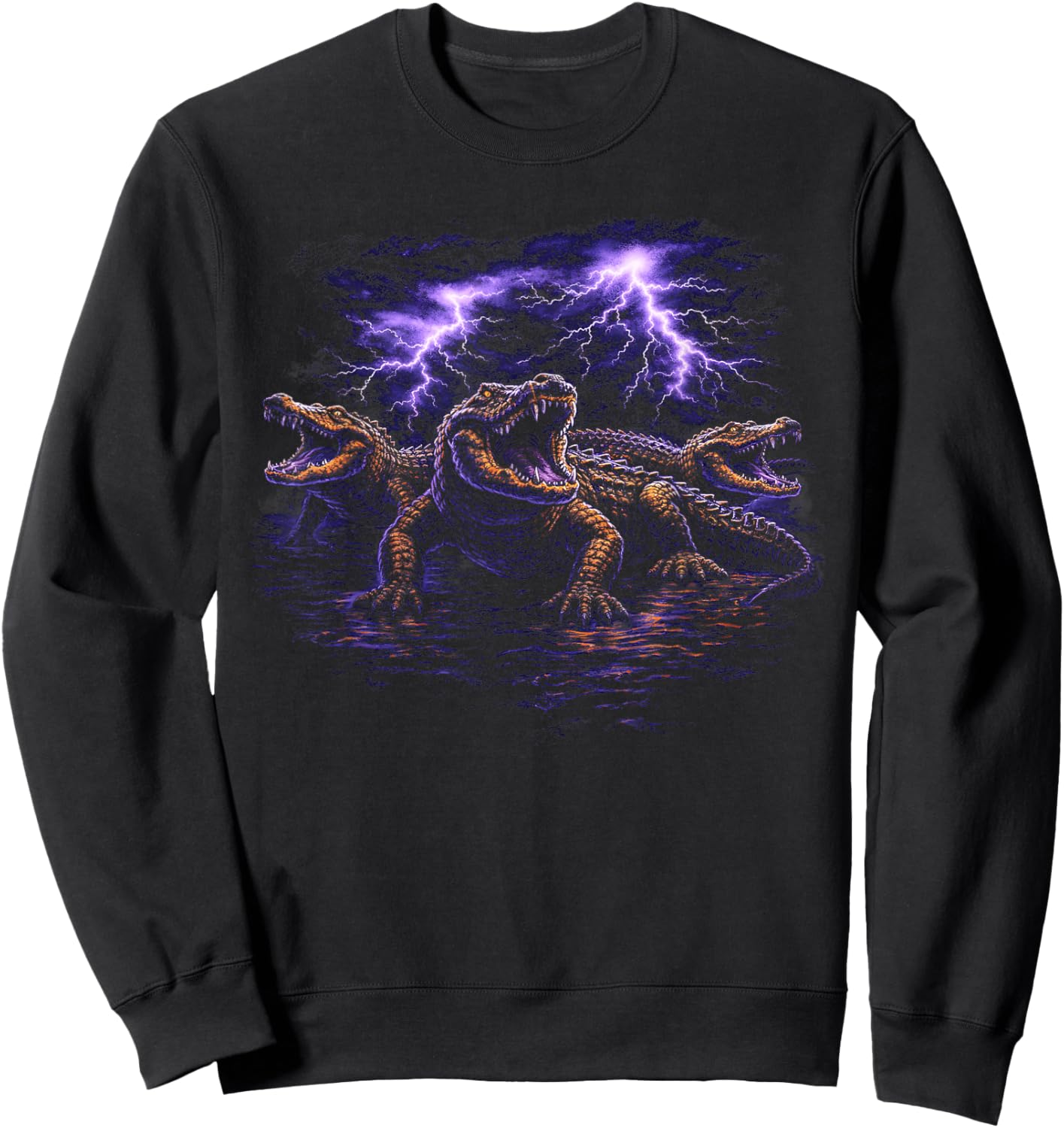 Vintage Alligator Lightnings 90s Southern Nature Graphic Sweatshirt - Sweatshirt | Black