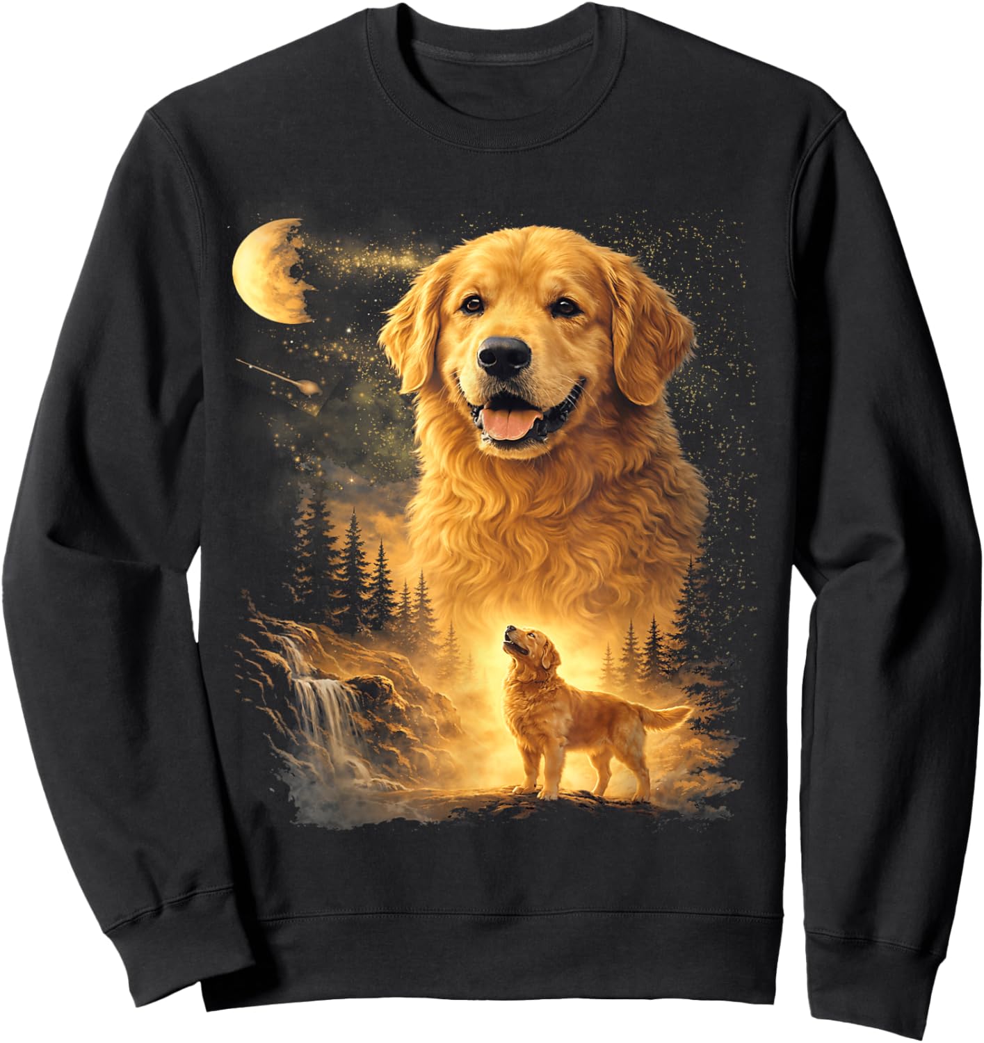 Golden Retriever Howling to The Moon Vintage Dog Art Sweatshirt - Sweatshirt | Black