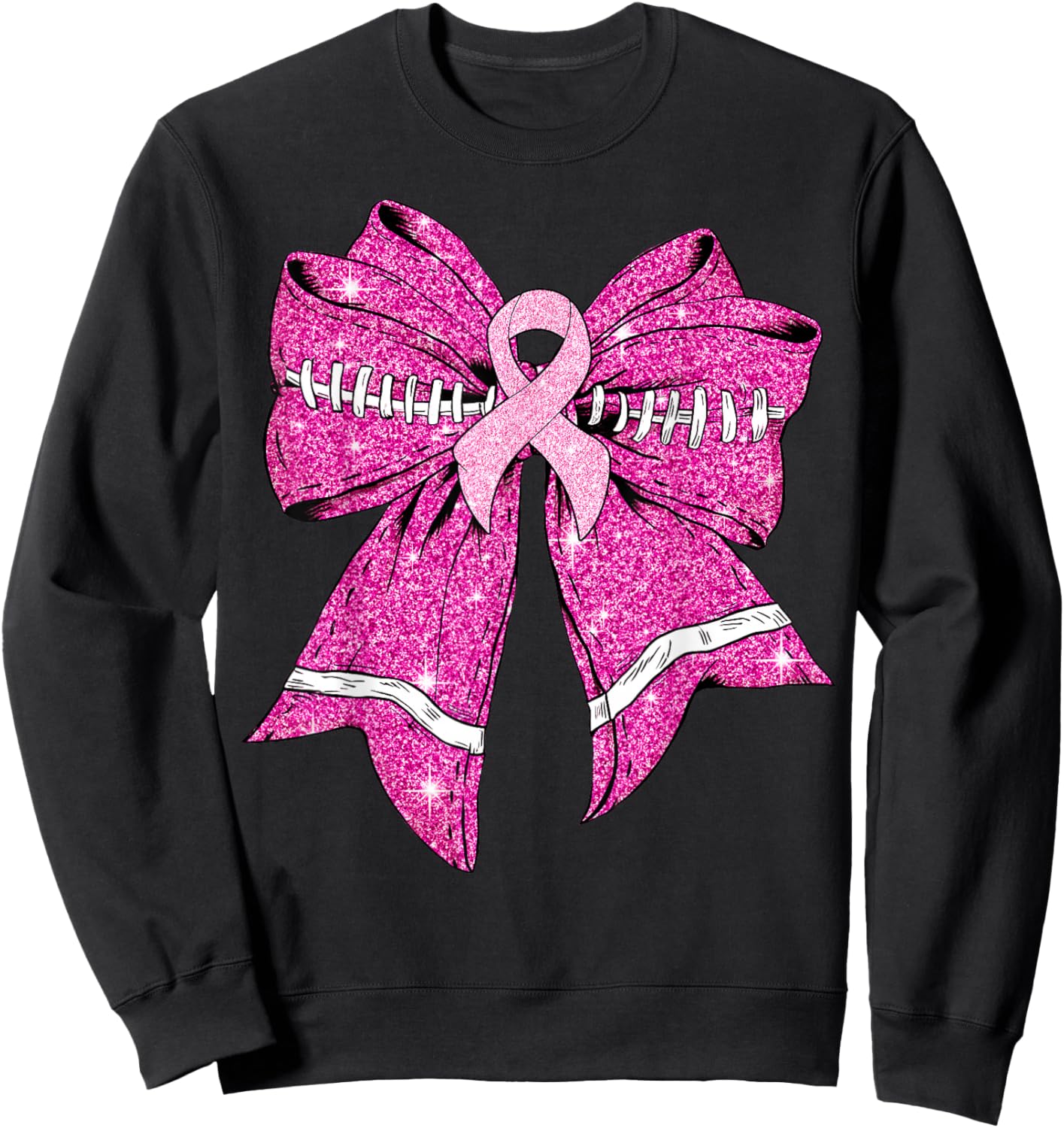 Cheer For The Cure Coquette Bow Football Breast Cancer Women Sweatshirt - Sweatshirt | Black