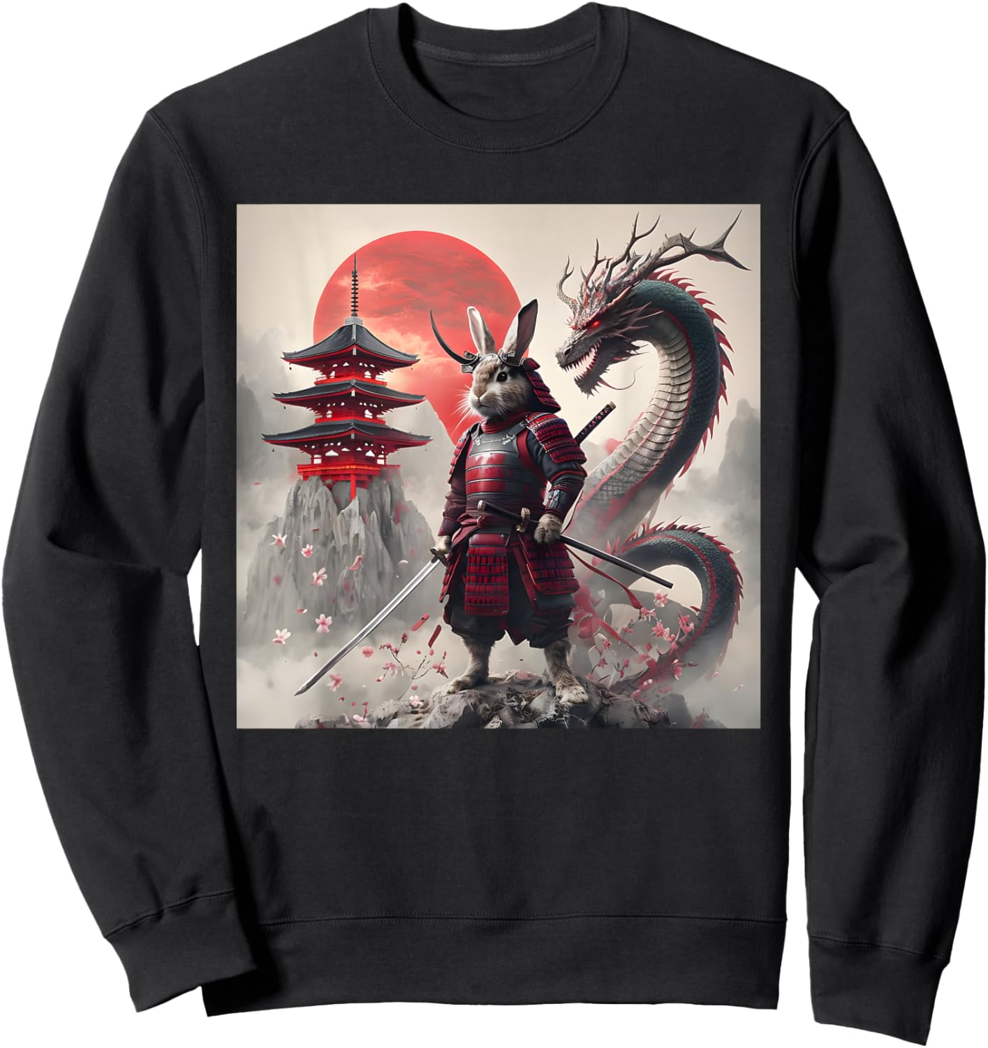 Samurai Bunny Rabbit Graphic Warrior Japanese Rabbit Ninja Sweatshirt - Sweatshirt | Black