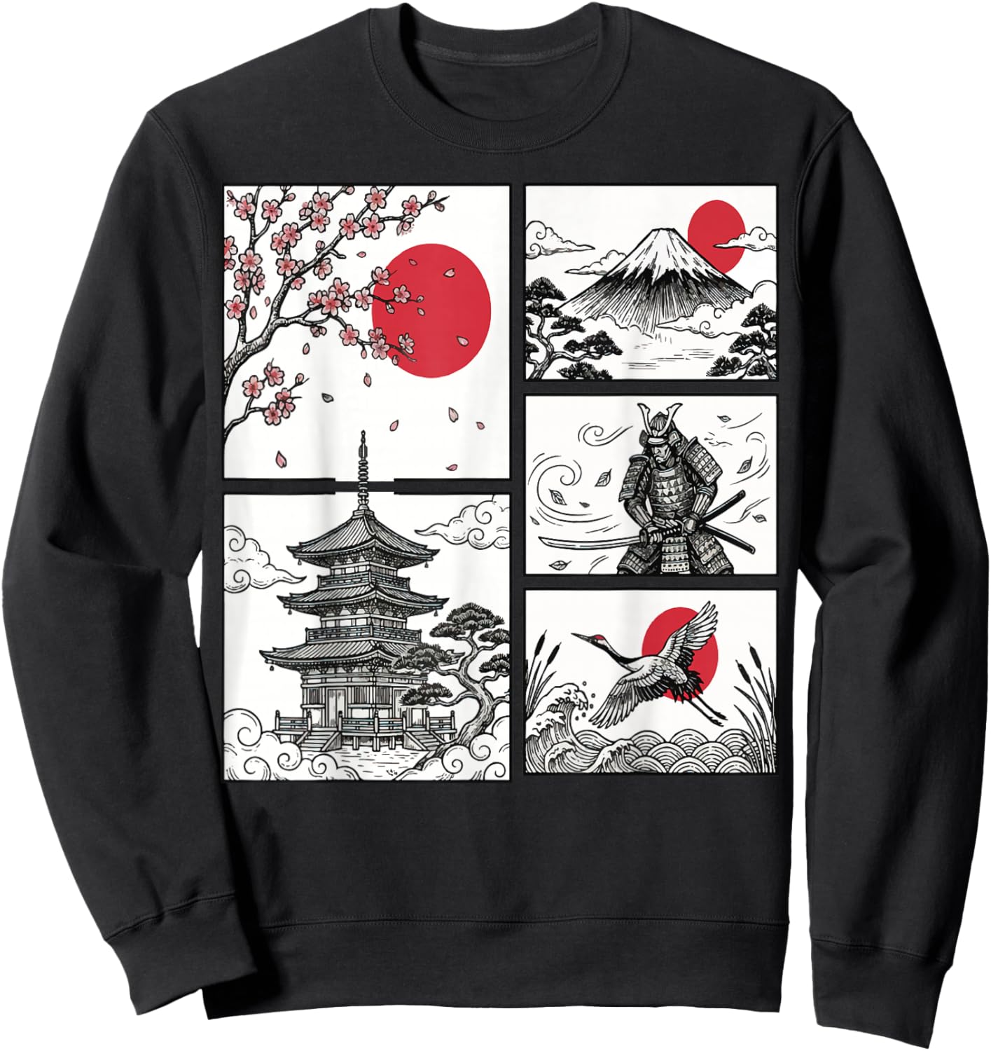 Japanese Art Japan Crane Mt. Fuji Sweatshirt - Sweatshirt | Black