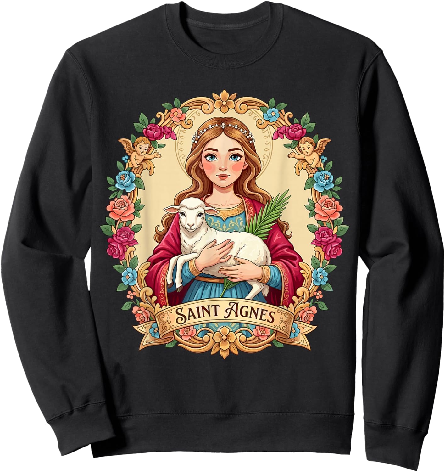 St Agnes of Rome Lamb Catholic Patron Saint of Girls Couples Sweatshirt - Sweatshirt | Black