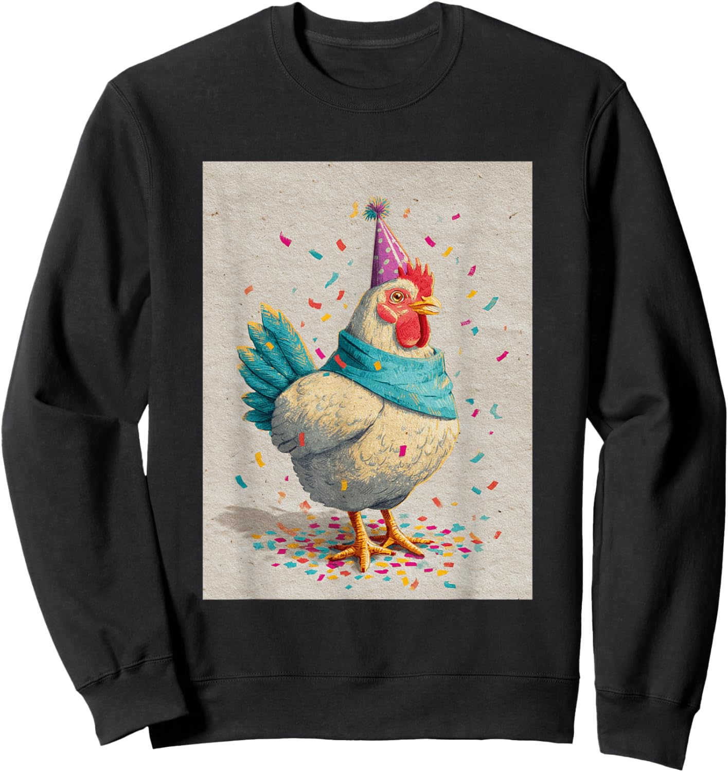 Chicken Birthday Confetti Retro Pop Art Sweatshirt - Sweatshirt | Black