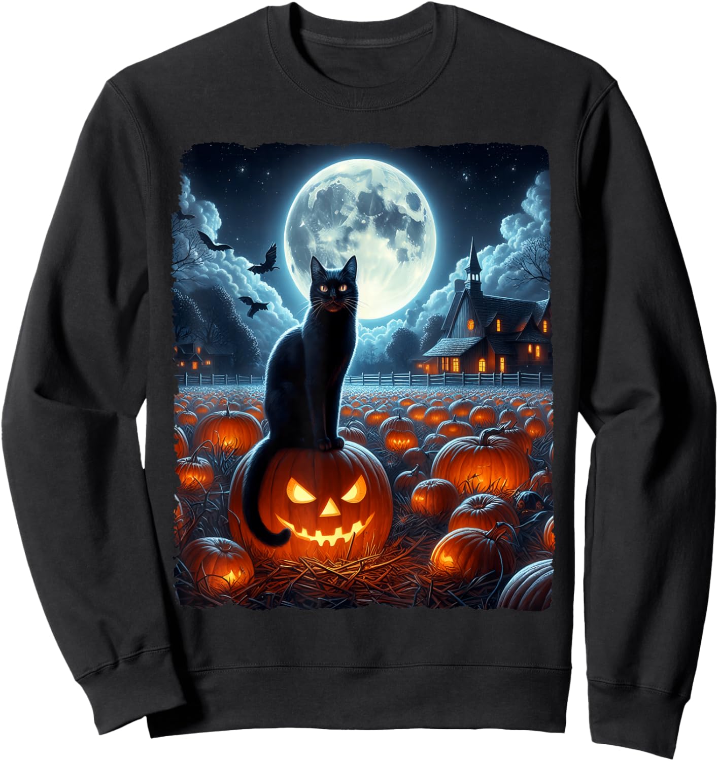Black Cat Halloween Cat Lovers Starry Night Cat Van Gogh Cat Sweatshirt - Sweatshirt | Black