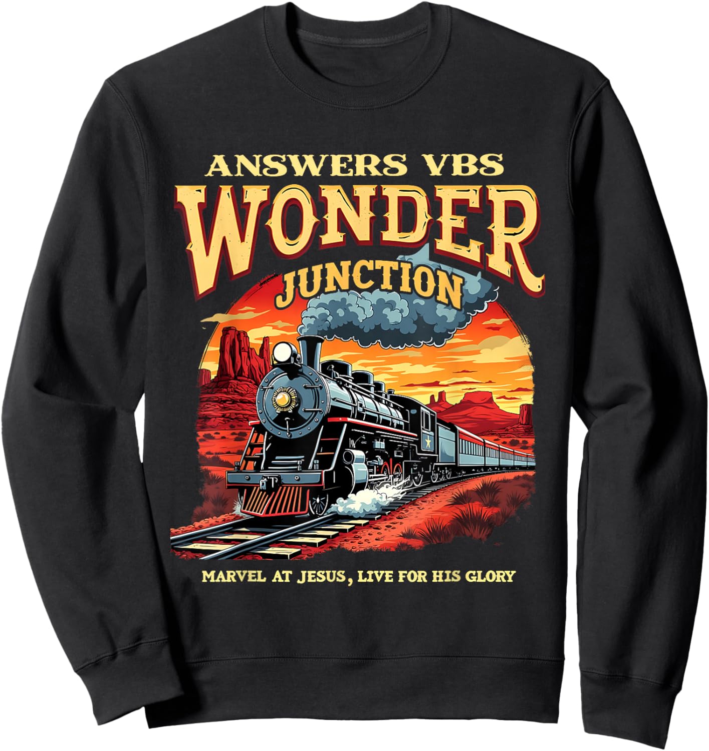 Answers VBS Wonder Junction Christian Train Theme Graphic Sweatshirt - Sweatshirt | Black