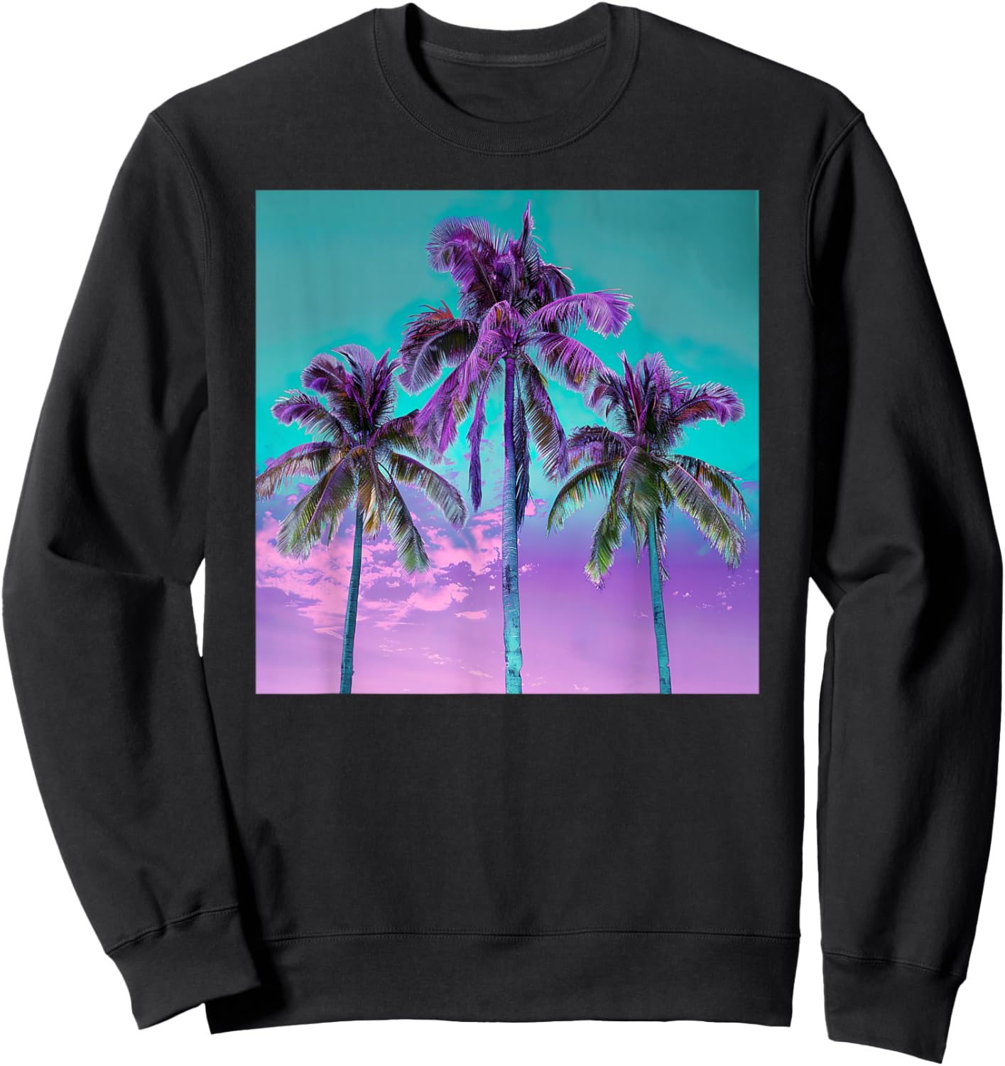 Palm Tree Tropical Teal Turquoise Purple Sweatshirt - Sweatshirt | Black