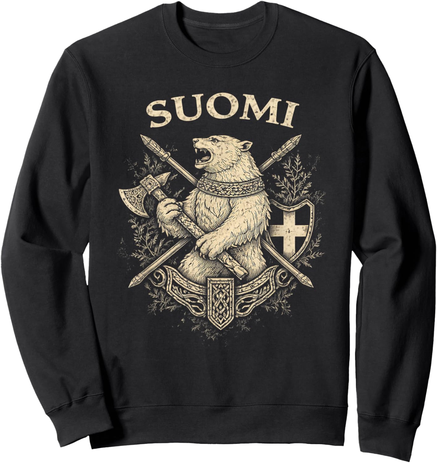 Suomi Vintage Bear Heritage Finland Finnish Pride Sweatshirt - Sweatshirt | Black
