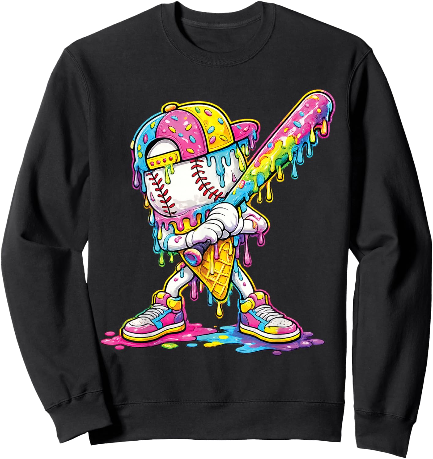 Baseball Drip Ice Cream Apparel Youth Drip Baseball Boys Kid Sweatshirt - Sweatshirt | Black