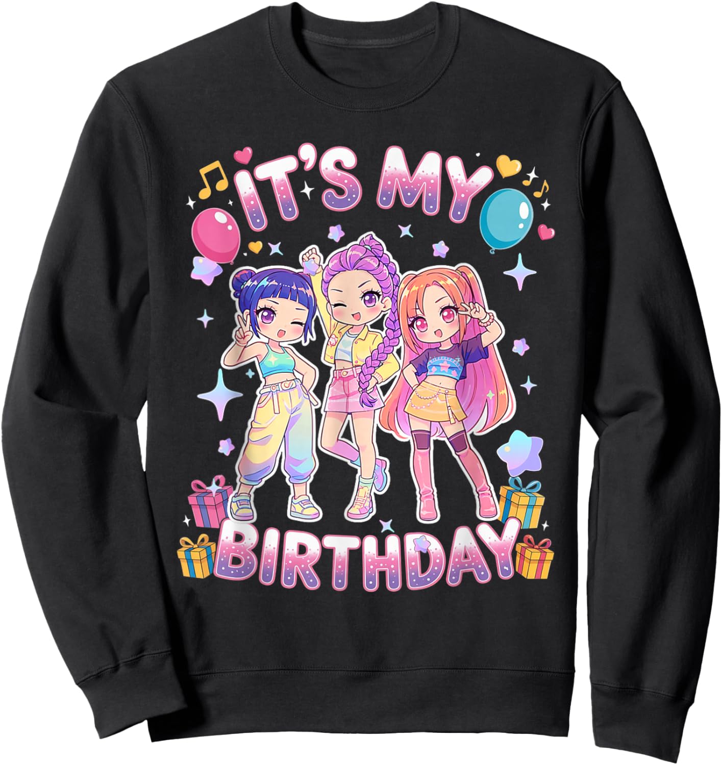 It's My Birthday Cute Chibi Kpop Funny Birthday Girl Korean Sweatshirt - Sweatshirt | Black
