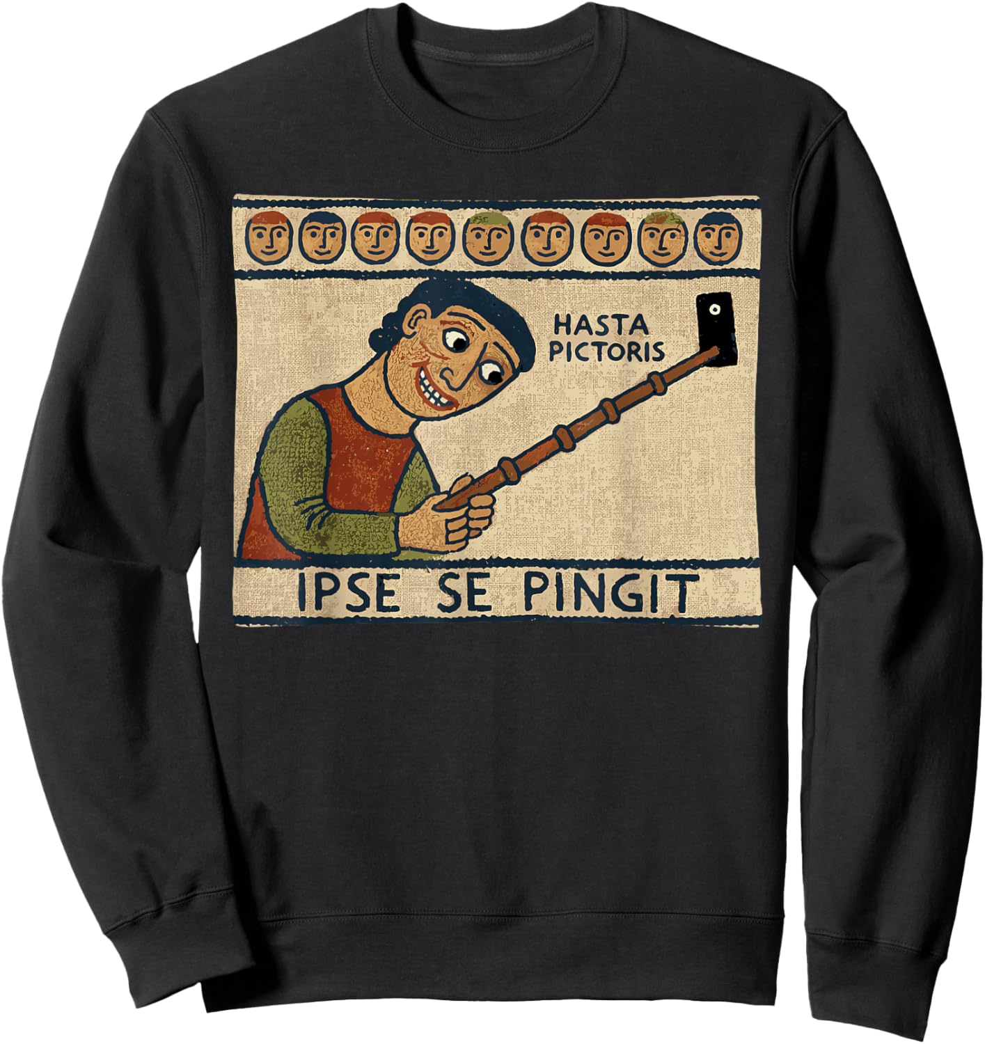 Latin Scholar Selfie Stick Funny Medieval Tapestry Sweatshirt - Sweatshirt | Black