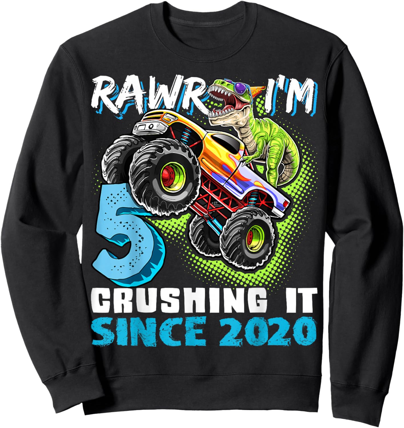 5th Birthday Monster Truck Dinosaur Party Boys Rawr I'm 5 Sweatshirt - Sweatshirt | Black