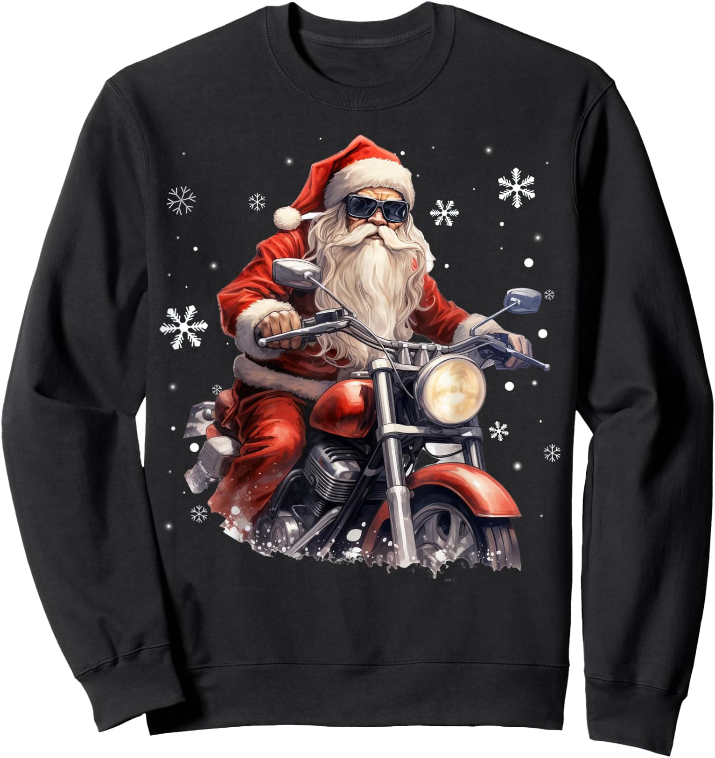 Santa Riding a Motorcycle Biker Motorcycle Lover Xmas Pajama Sweatshirt - Sweatshirt | Black