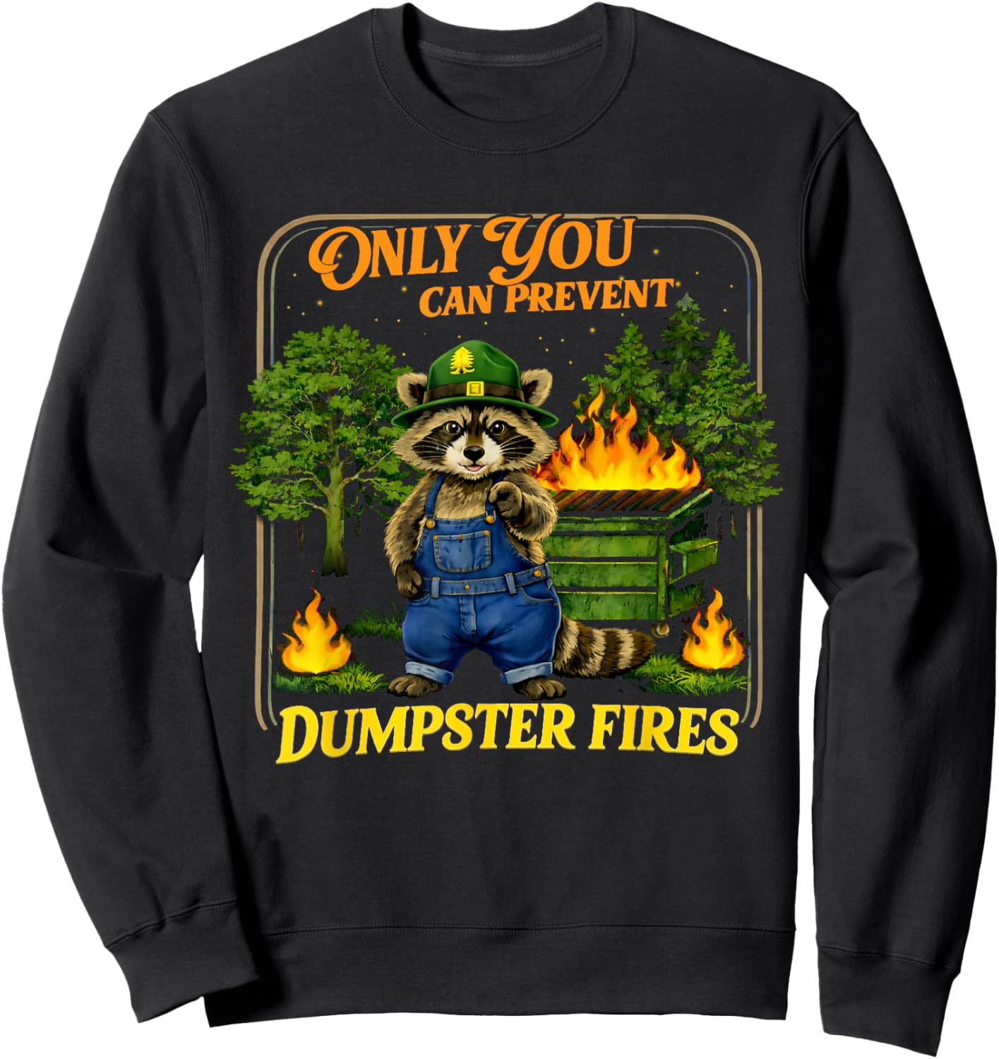 Only You Can Prevent Dumpster Fires Funny Racoon Meme Sweatshirt - Sweatshirt | Black