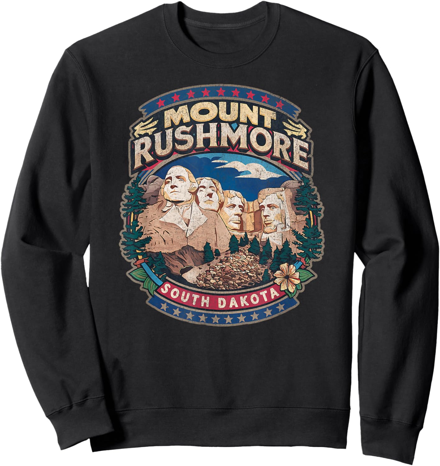 Mount Rushmore South Dakota Retro 80s mt Rushmore Souvenir Sweatshirt - Sweatshirt | Black