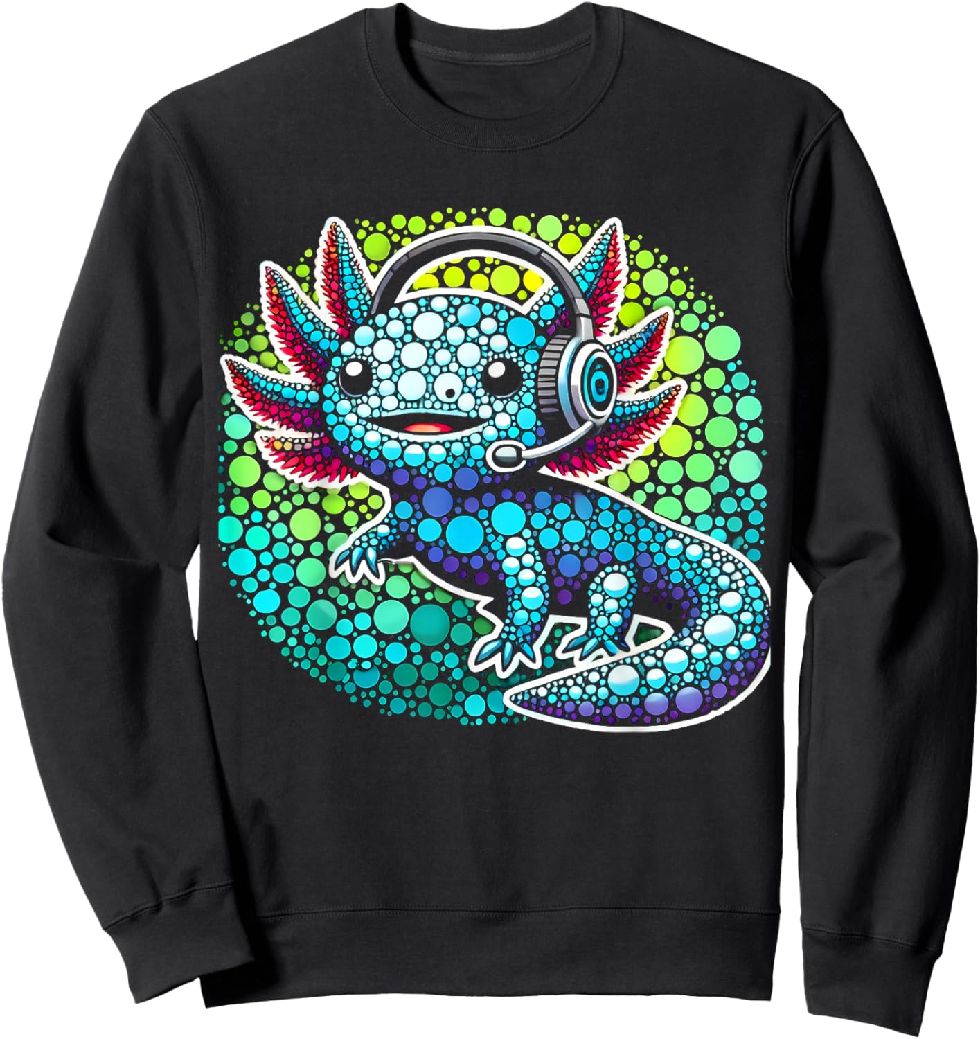 Gamer Axolotl Polka Dot Video Games Day Headphone Boys Youth Sweatshirt - Sweatshirt | Black