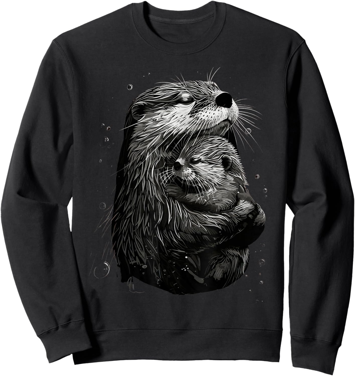 Mom Child Otter Mama Baby Animal Graphic Cute Mothers Day Sweatshirt - Sweatshirt | Black