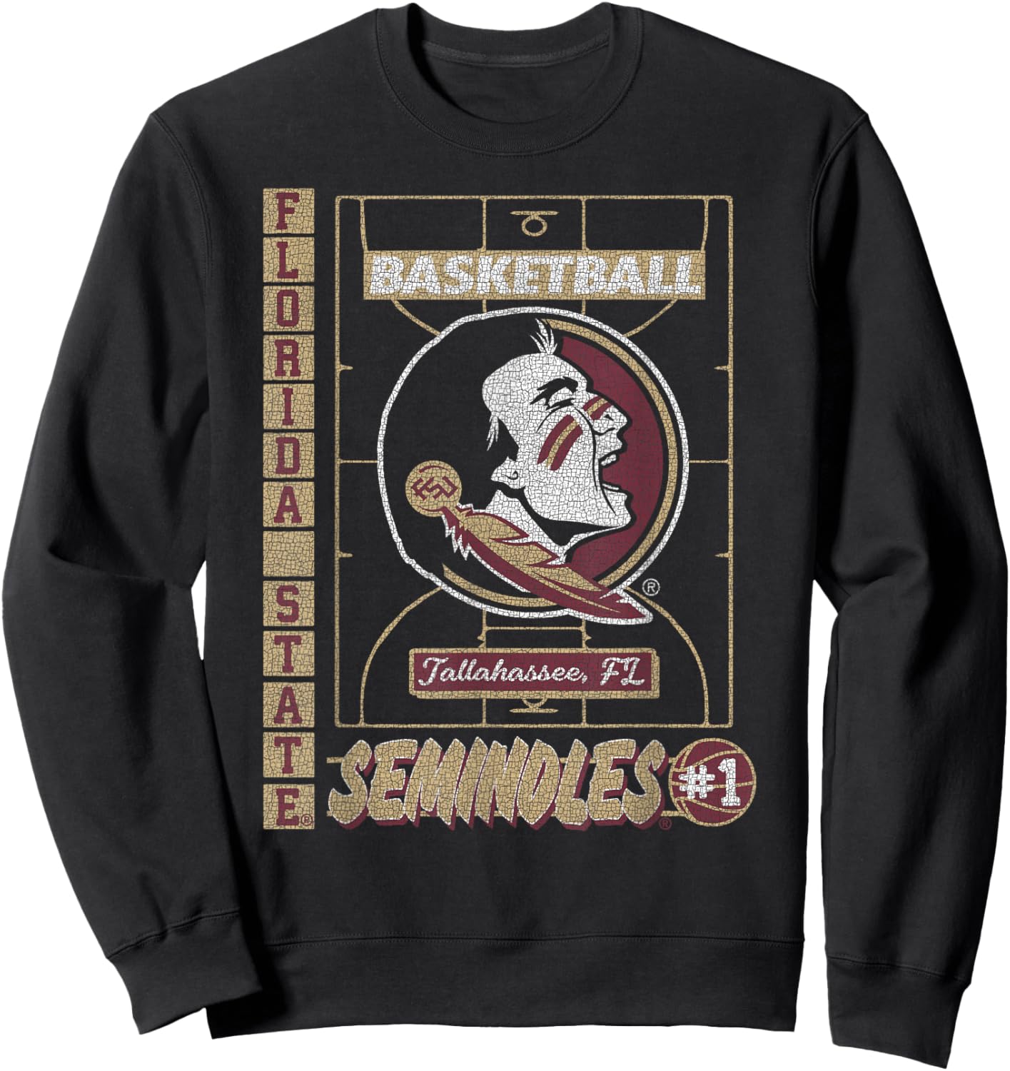 Florida State Seminoles Basketball Vintage Court Black Sweatshirt - Sweatshirt | Black