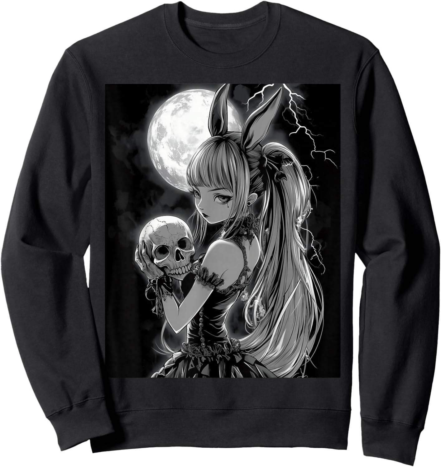 Anime Girl Bunny Skull Goth Women Skull Gothic Anime Bunny Sweatshirt - Sweatshirt | Black