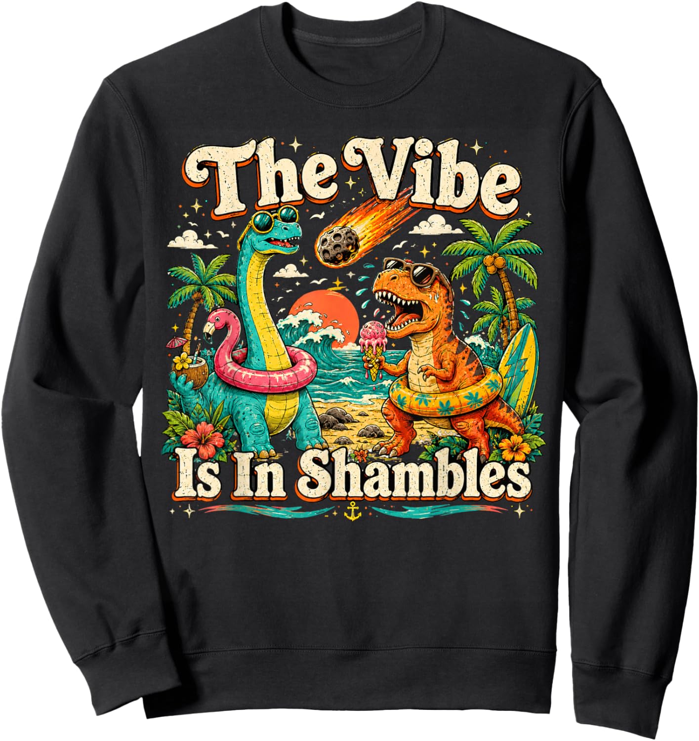 The Vibe is in Shambles Dinosaur Mental Health Awareness Sweatshirt - Sweatshirt | Black