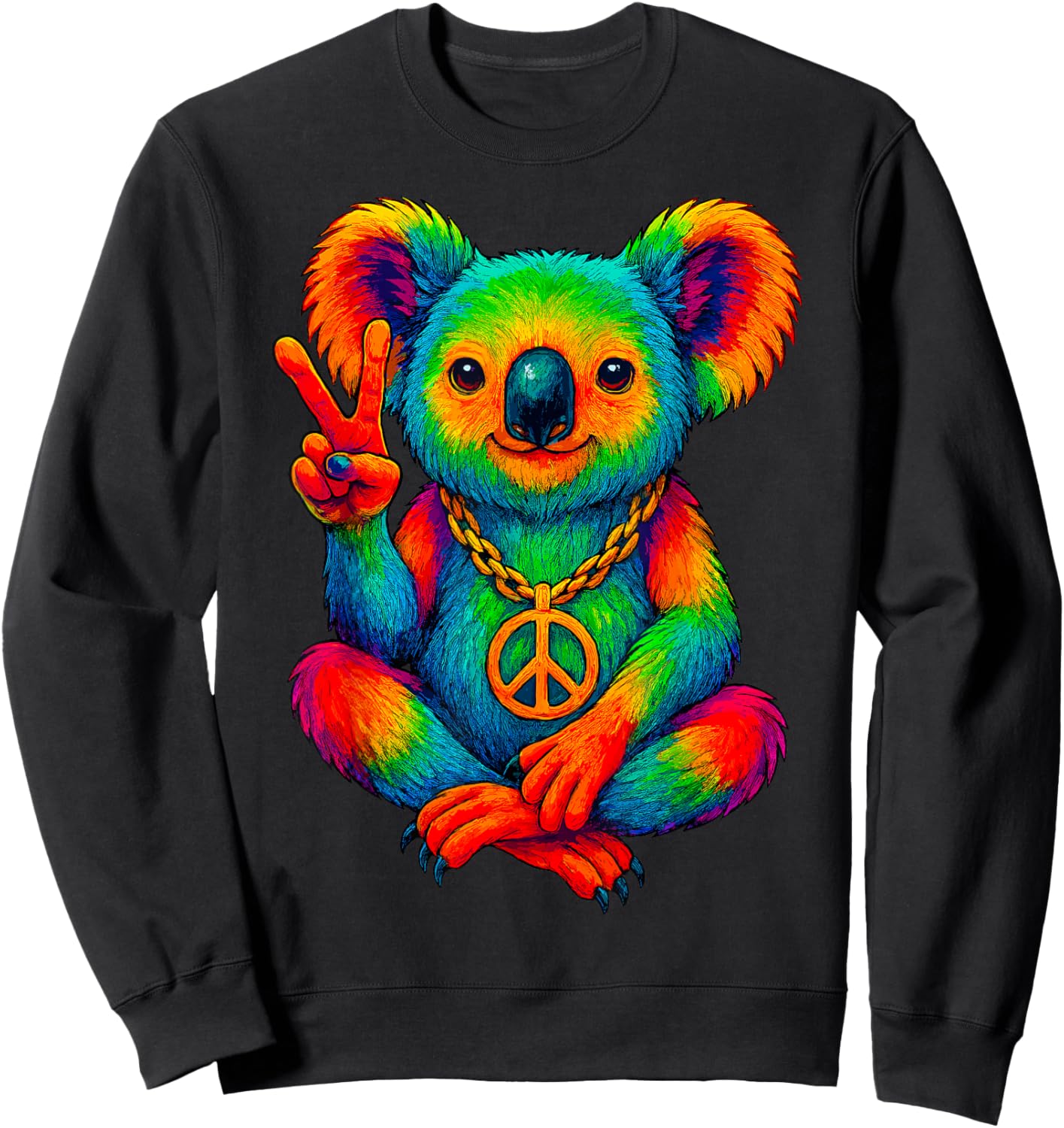 Tie-Dye Koala Peace Sign Hippo Sweatshirt - Sweatshirt | Black