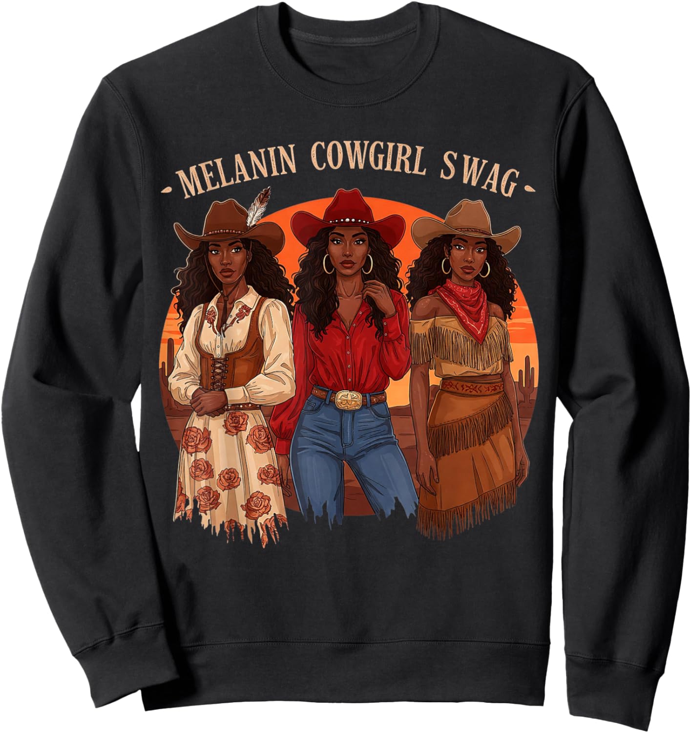 Let's Go Girls Retro Western Country Melanin Cowgirl Swag Sweatshirt - Sweatshirt | Black