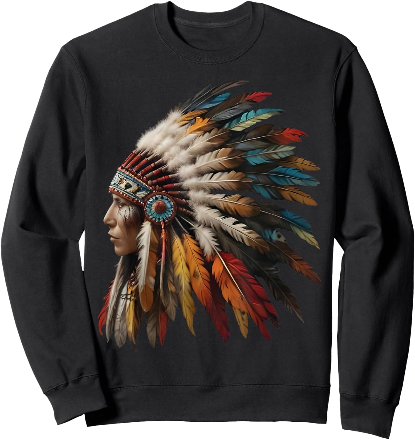 Native American Indian Headdress Graphic Women Sweatshirt - Sweatshirt | Black