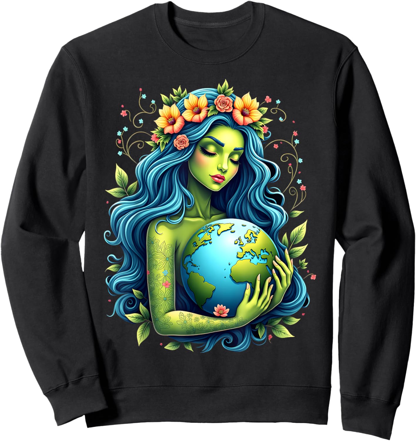 Green Mother Earth Day Gaia Save Our Planet Women Girl Kids Sweatshirt - Sweatshirt | Black