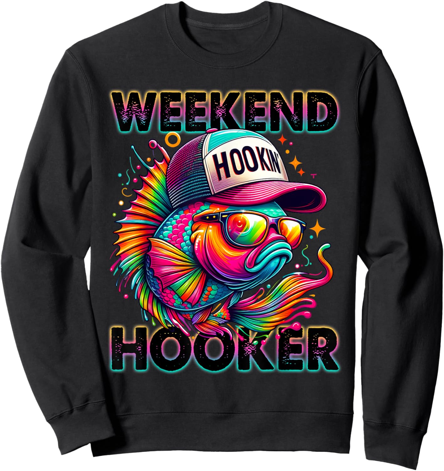 Weekend Hooker Funny Fishing Colorful Tie Dye Seabass Fish Sweatshirt - Sweatshirt | Black