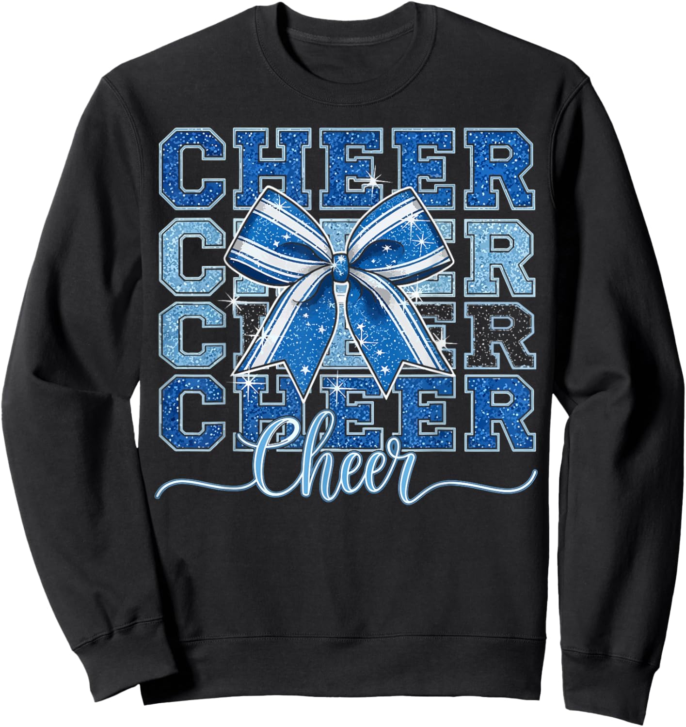 Coquette Cheer Bow Team Cheerleader Cheerleading Blue Sweatshirt - Sweatshirt | Black