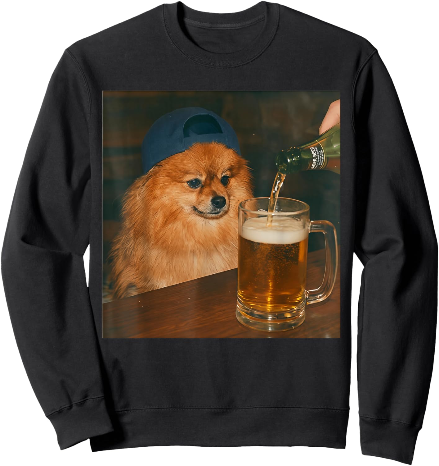 Pomeranian Drinking Beer Funny Dog Lover Dog Meme Sweatshirt - Sweatshirt | Black