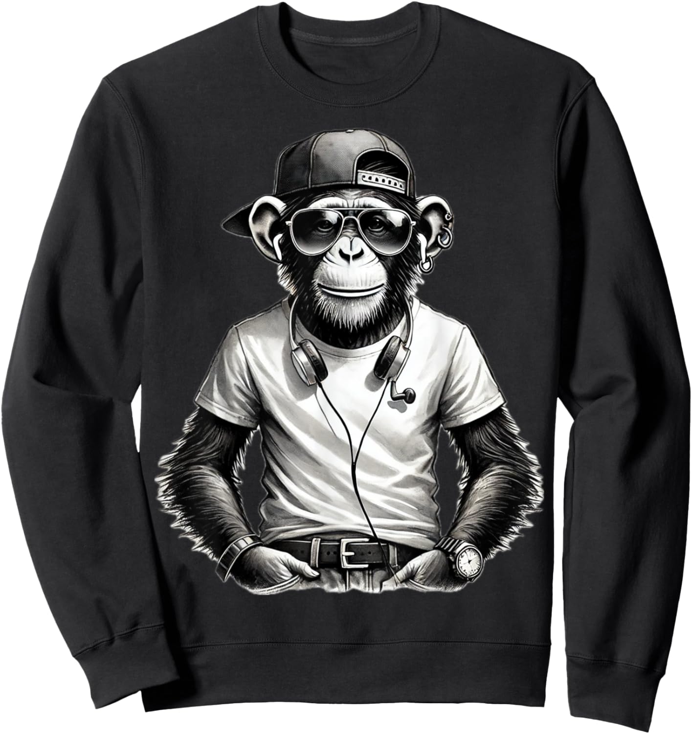 Monkey Safari Sunglasses Print Tops Cartoon Print Sweatshirt - Sweatshirt | Black