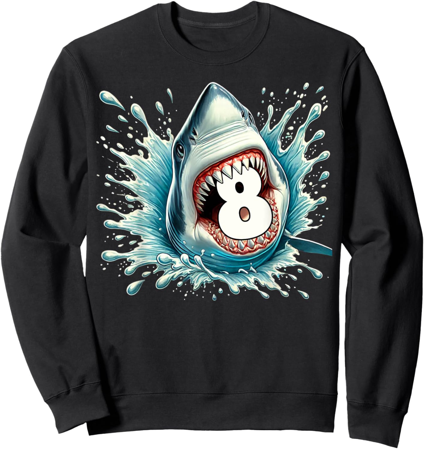 Funny 8th Birthday Eight Years Old Bday Shark Lover Sweatshirt - Sweatshirt | Black