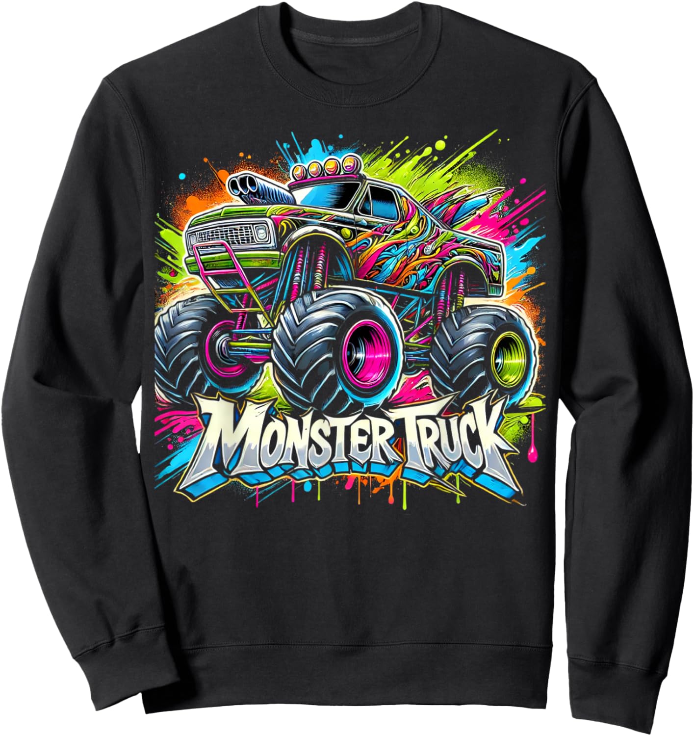 Monster Truck Retro Colorful Graffiti Toddlers Youth Adults Sweatshirt - Sweatshirt | Black