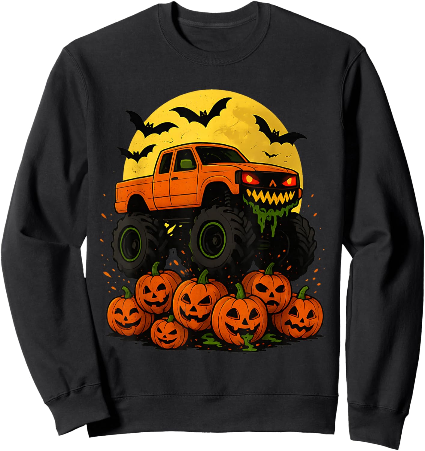 Halloween Monster Truck Crushing Pumpkins Sweatshirt - Sweatshirt | Black
