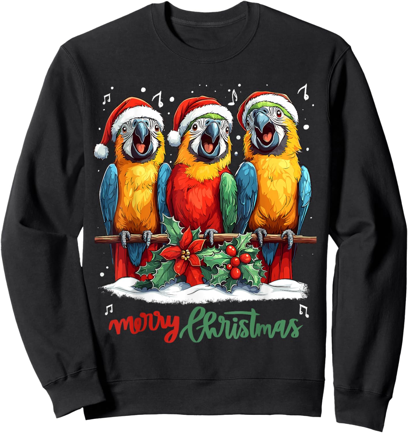 Funny Parrot with Santa Hat on Christmas, Cool Xmas macaw Sweatshirt - Sweatshirt | Black