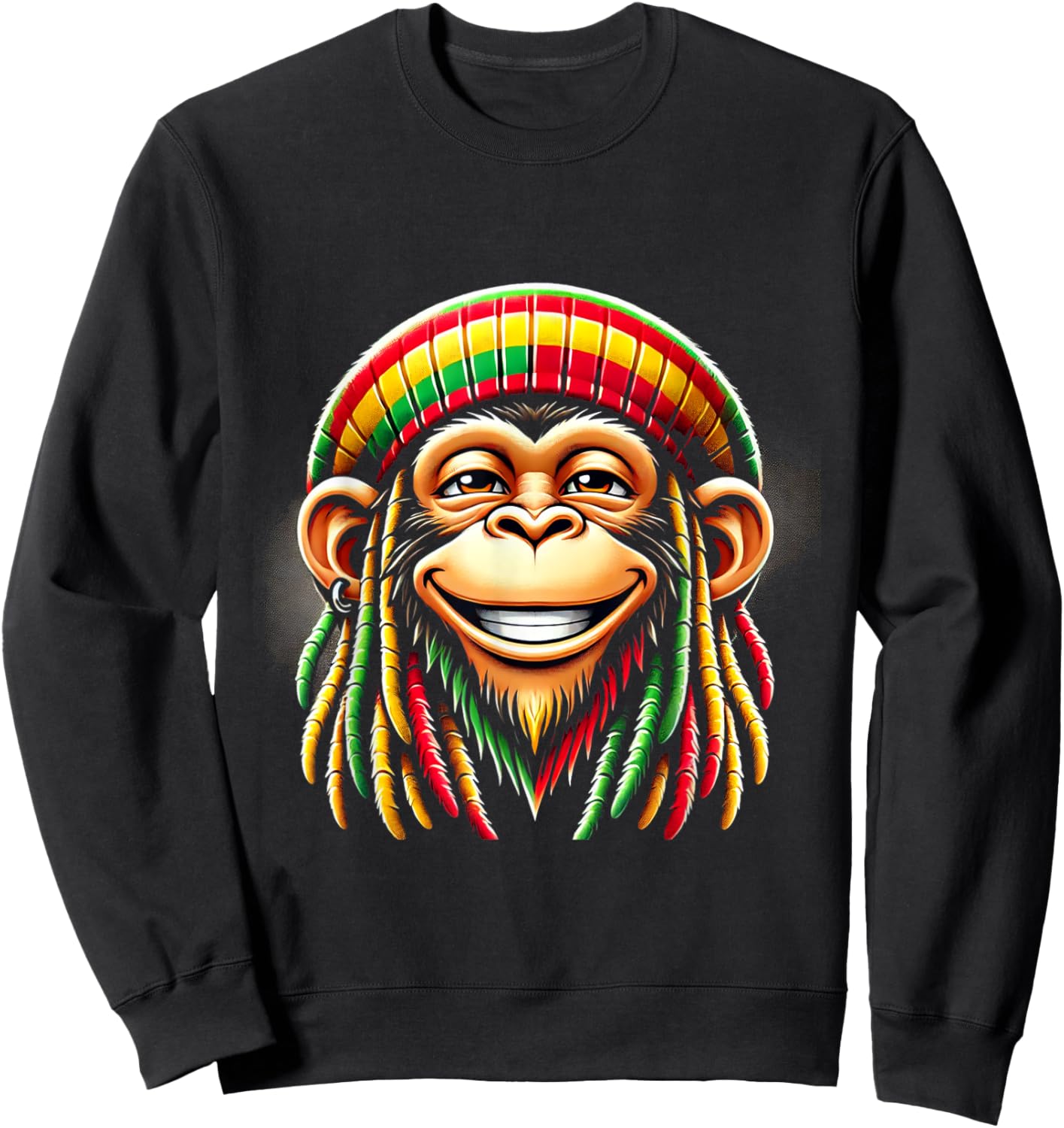 Monkey Rasta Green, Yellow, Red Animal Theme Jungle Art Monkey Sweatshirt - Sweatshirt | Black