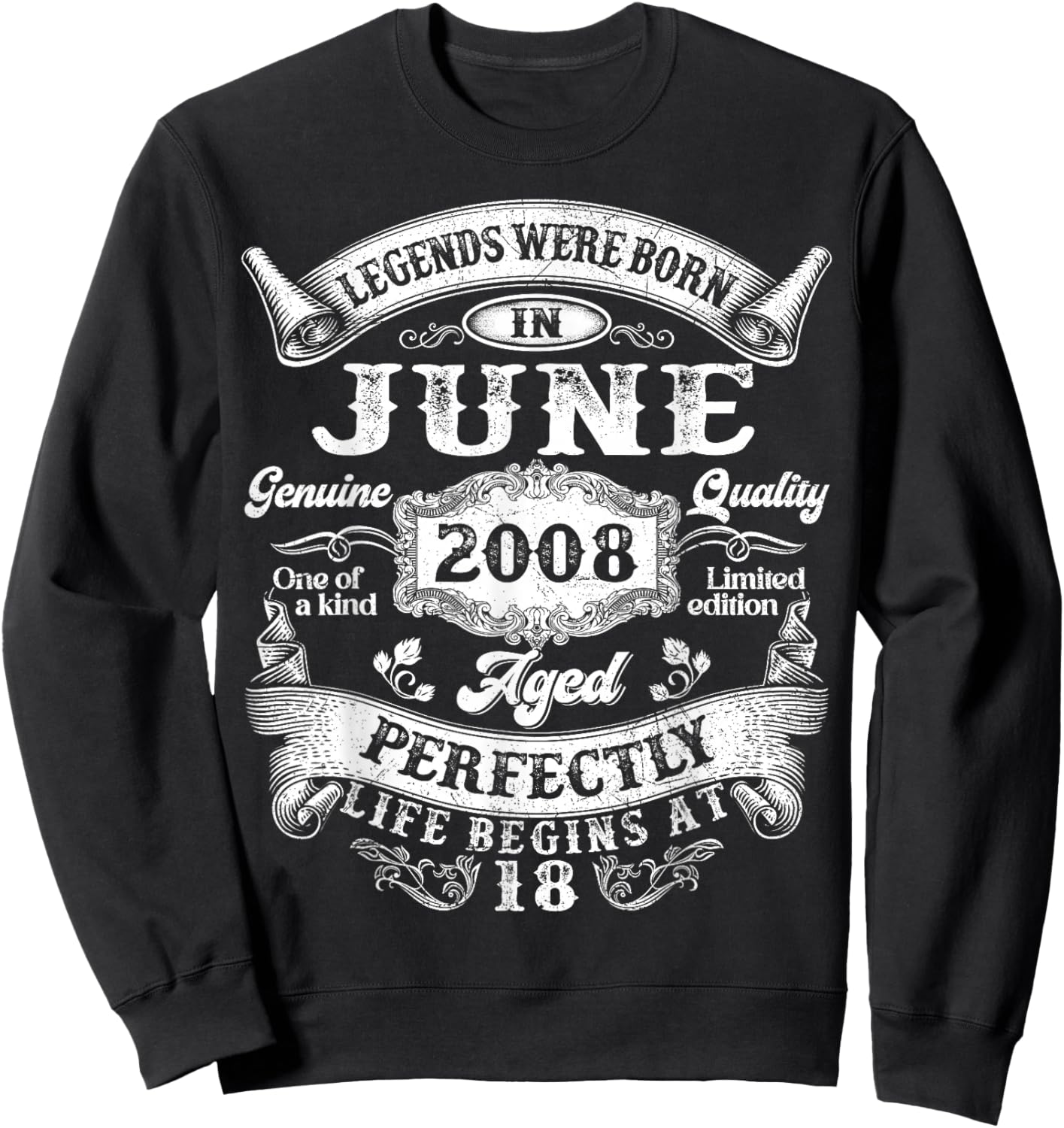 Vintage Legends were Born in June 2008 18th Birthday Boy Men Sweatshirt - Sweatshirt | Black