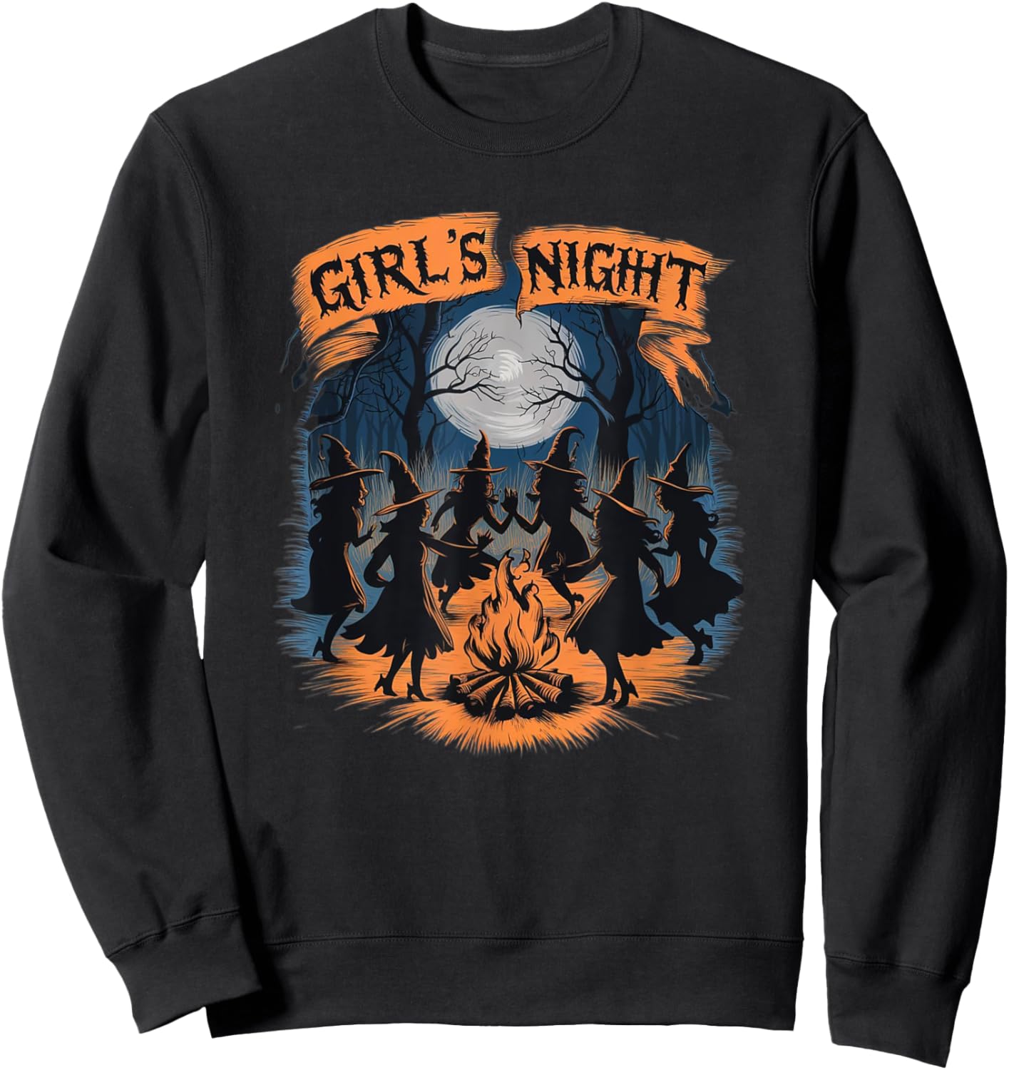 Girls' Night Witch Coven Halloween Design Spooky Fun Artwork Sweatshirt - Sweatshirt | Black