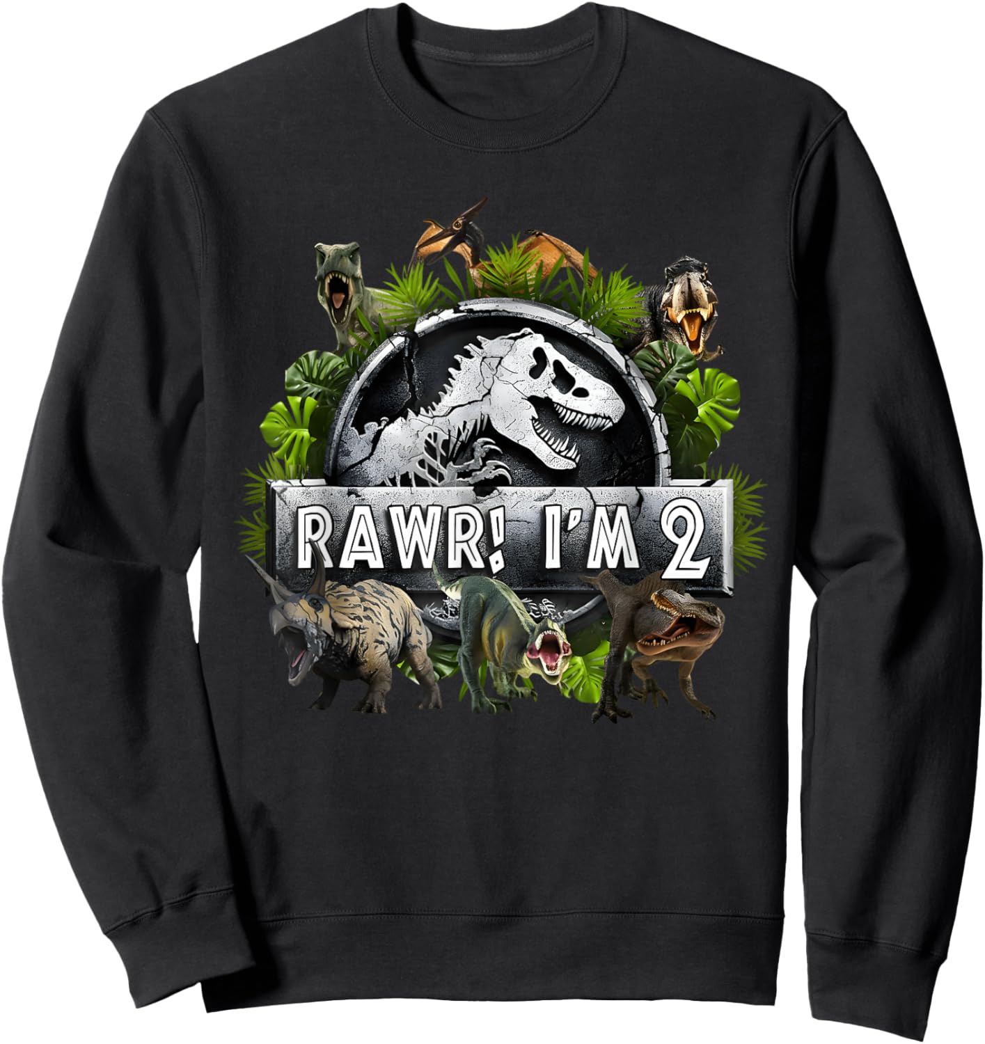 Rawr I'm 2 2nd Birthday T Rex Dinosaur Funny Party Boys Kids Sweatshirt - Sweatshirt | Black