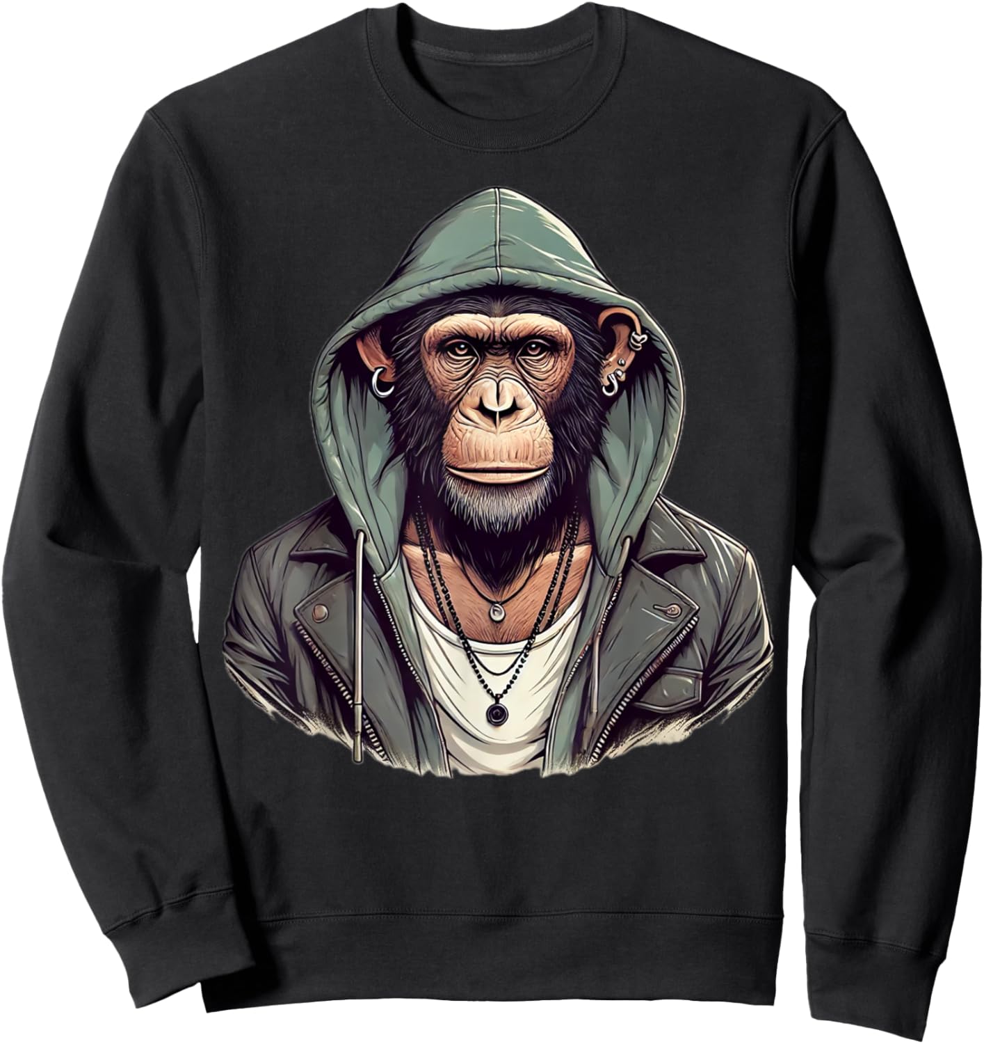 Funny Monkey with sunglasses cool street skateboard Sweatshirt - Sweatshirt | Black
