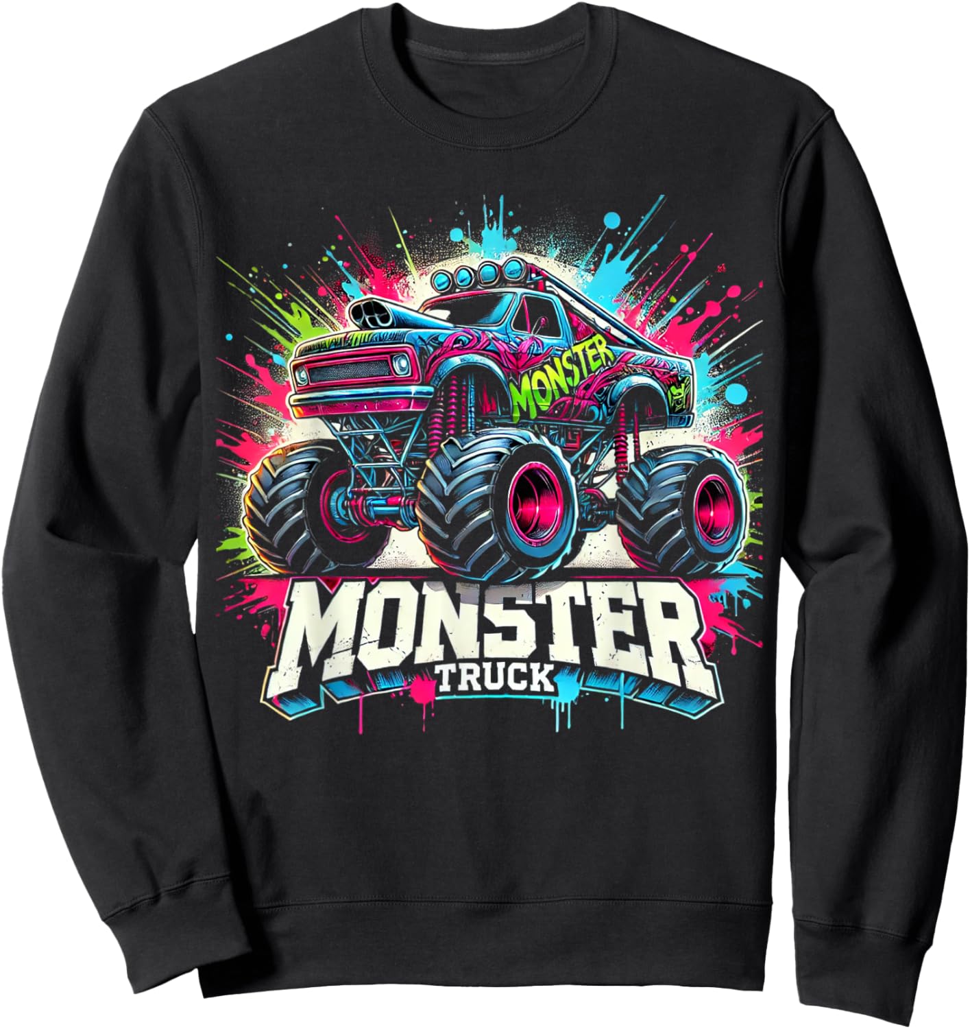 Monster Truck Retro Colorful Graffiti Toddlers Youth Adults Sweatshirt - Sweatshirt | Black