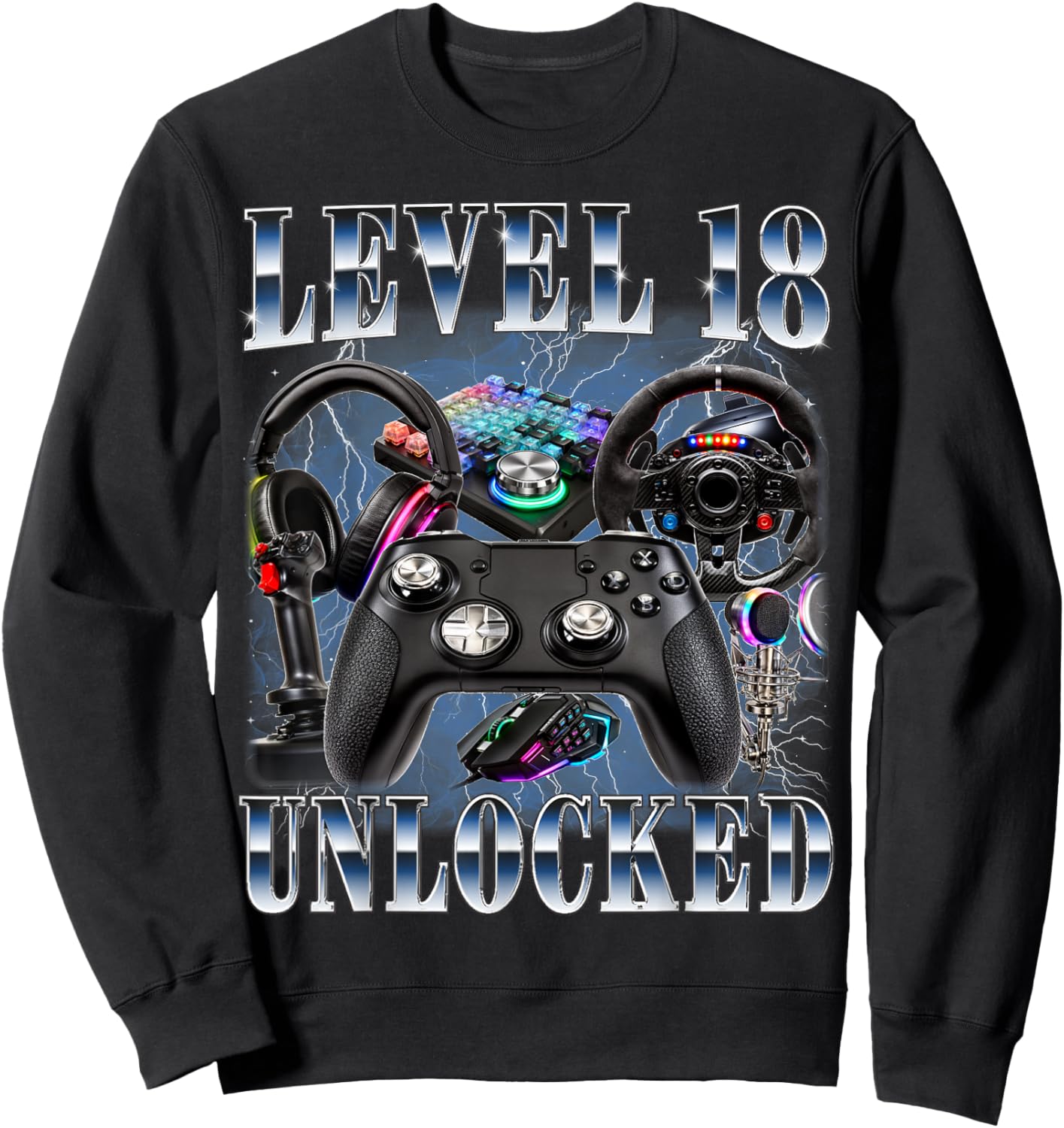 Level 18 Unlocked 18th Birthday Video Gamer Boy 18 Year Old Sweatshirt - Sweatshirt | Black