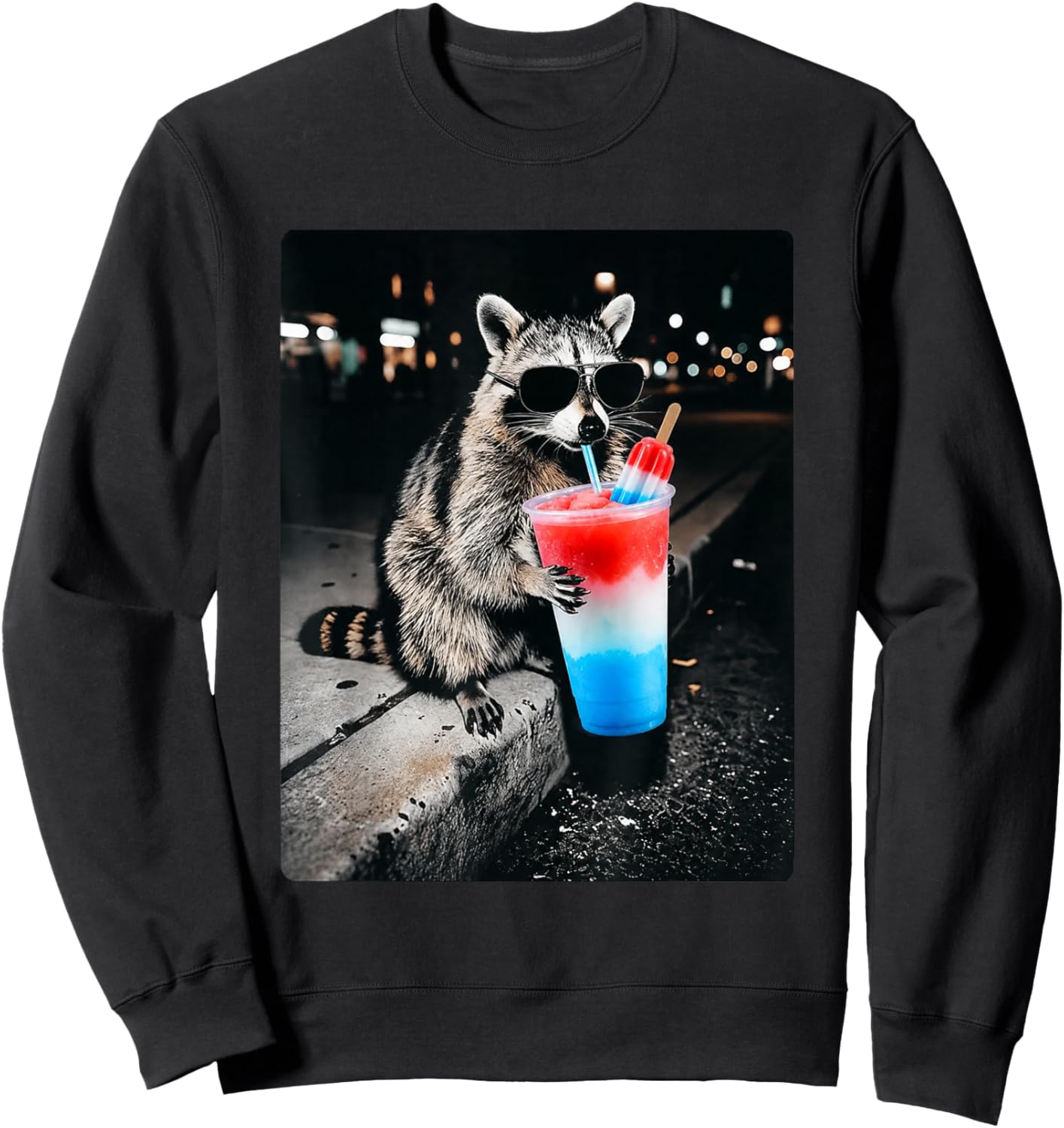 Patriotic Red White Blue USA 4th of July Racoon Drinking Sweatshirt - Sweatshirt | Black