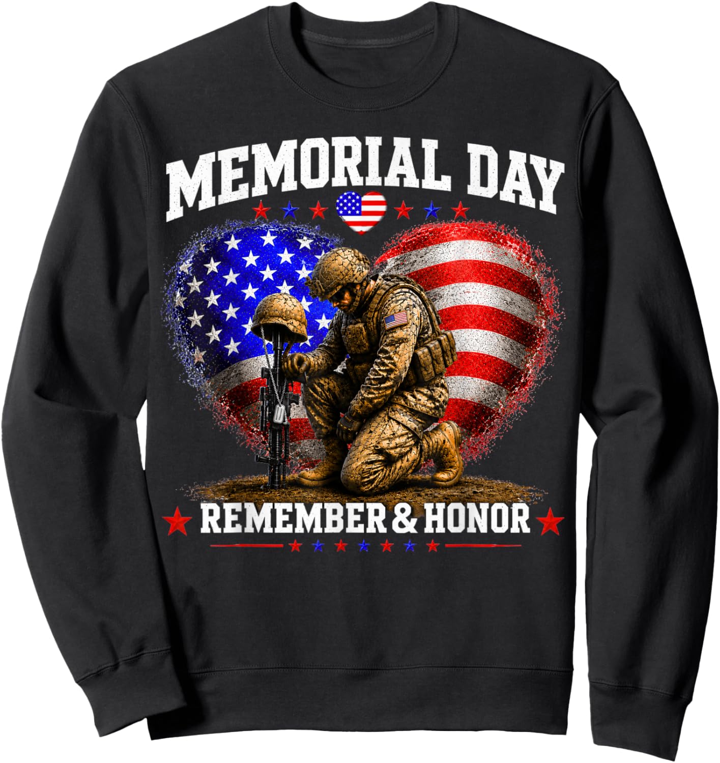 Memorial Day USA Flag Remember Honor Patriot Men Women Kids Sweatshirt - Sweatshirt | Black