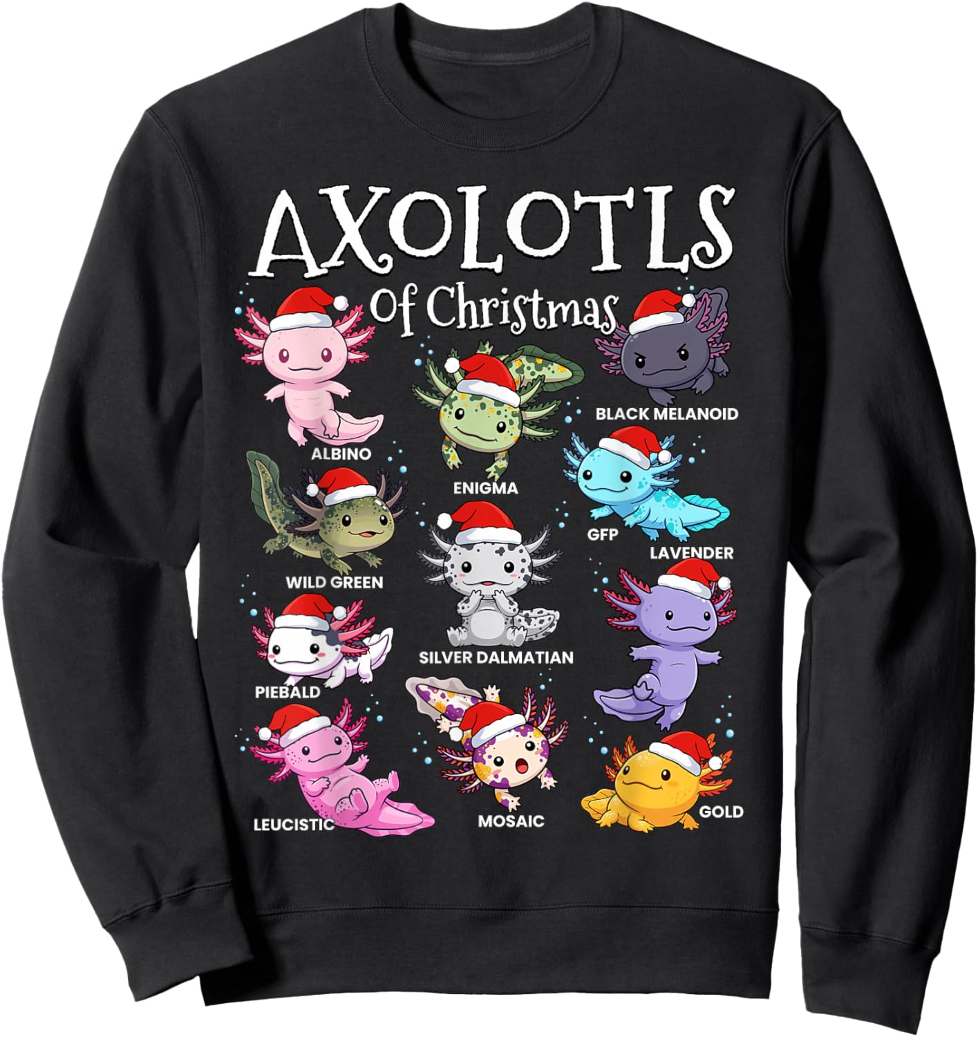 Axolotls of Christmas Kawaii Cool Graphic for Boys Girls Sweatshirt - Sweatshirt | Black