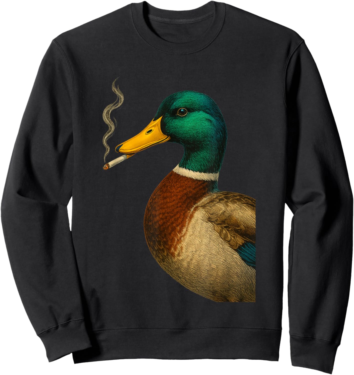 Mallard Duck Smoking a Cigarette Vintage Funny Duck Hunting Sweatshirt - Sweatshirt | Black