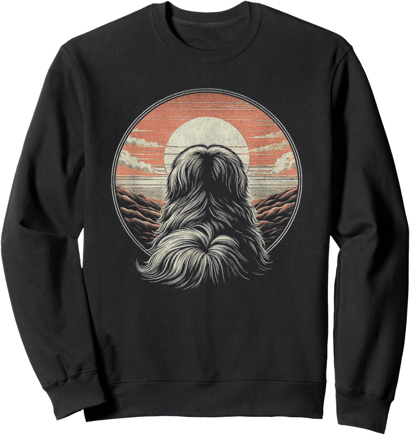 Vintage Pekingese Dog Retro Sunset Scene Art Design Sweatshirt - Sweatshirt | Black