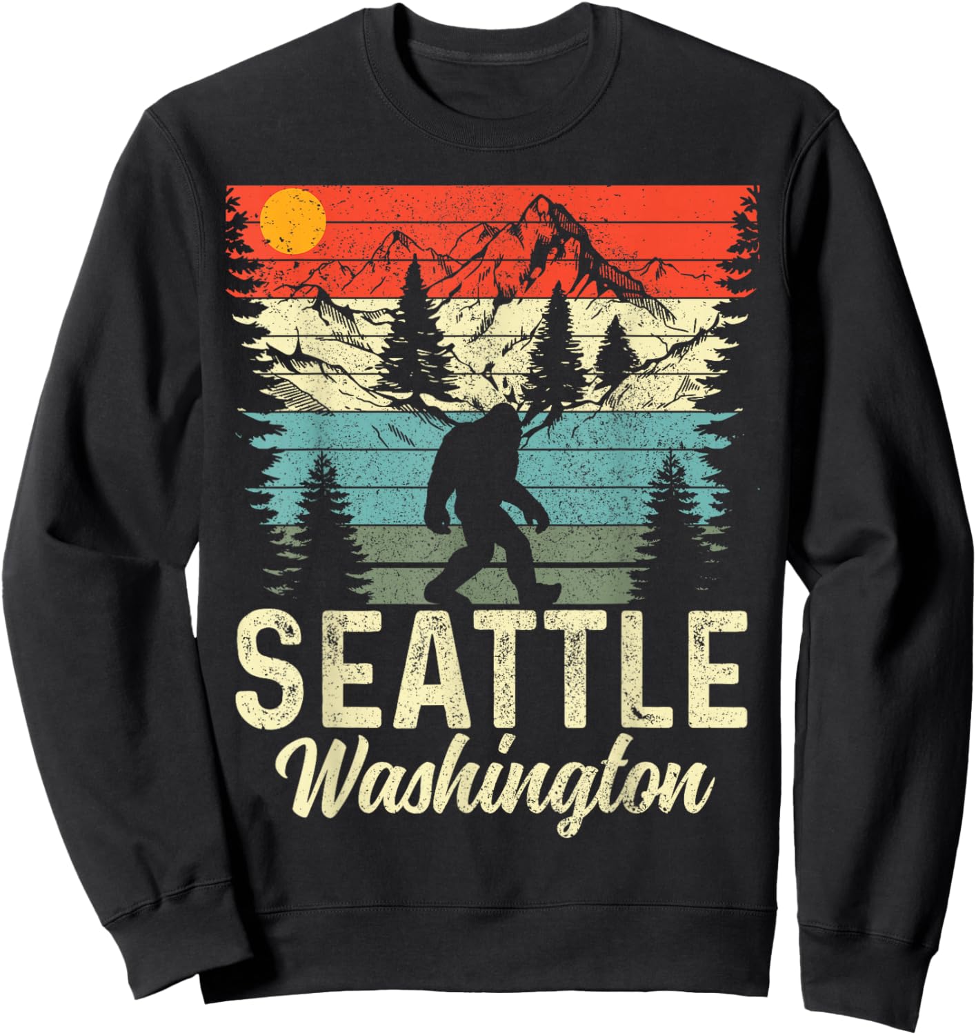 Seattle Washington PNW Bigfoot Vintage Pacific Northwest Sweatshirt - Sweatshirt | Black